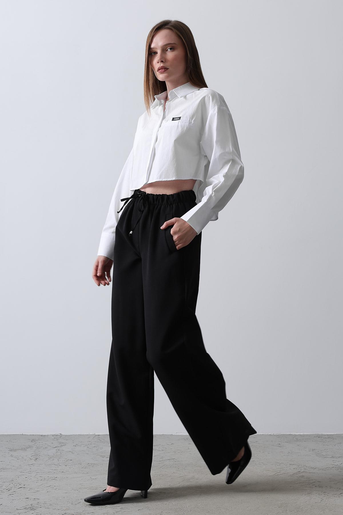 Kuşgözü Detaylı Pantolon - Siyah