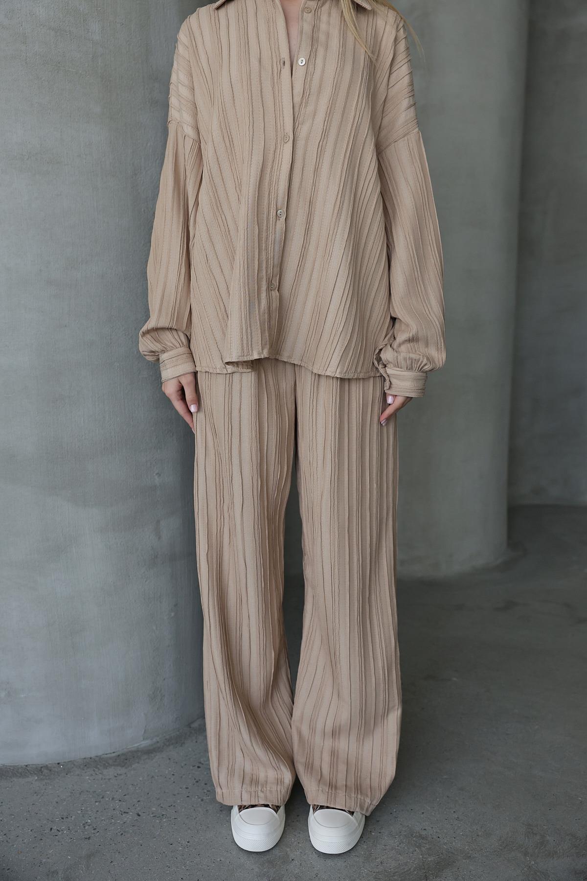 Pliseli Pantolon - Taş