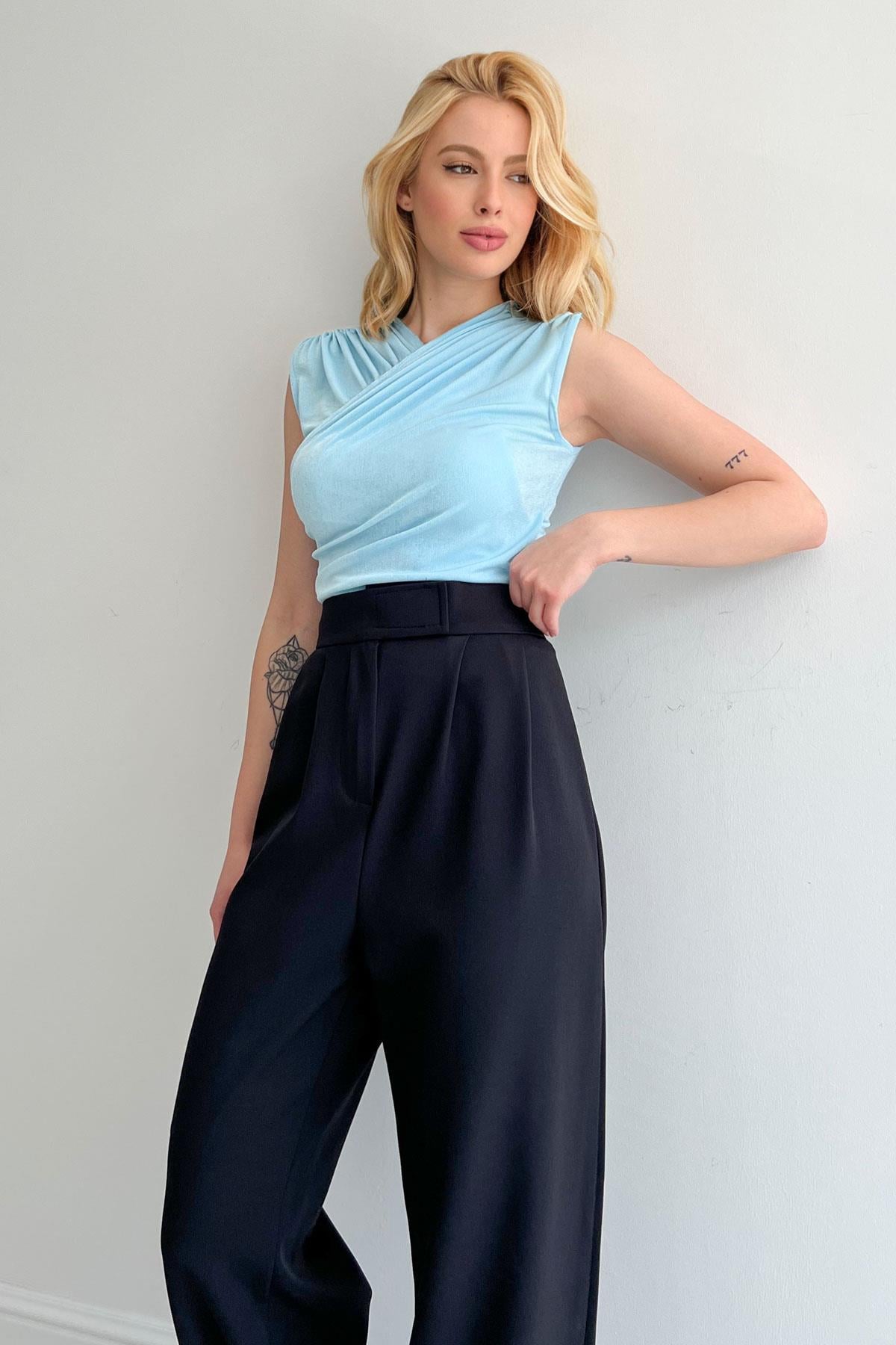 Shirred Blouse Baby Blue