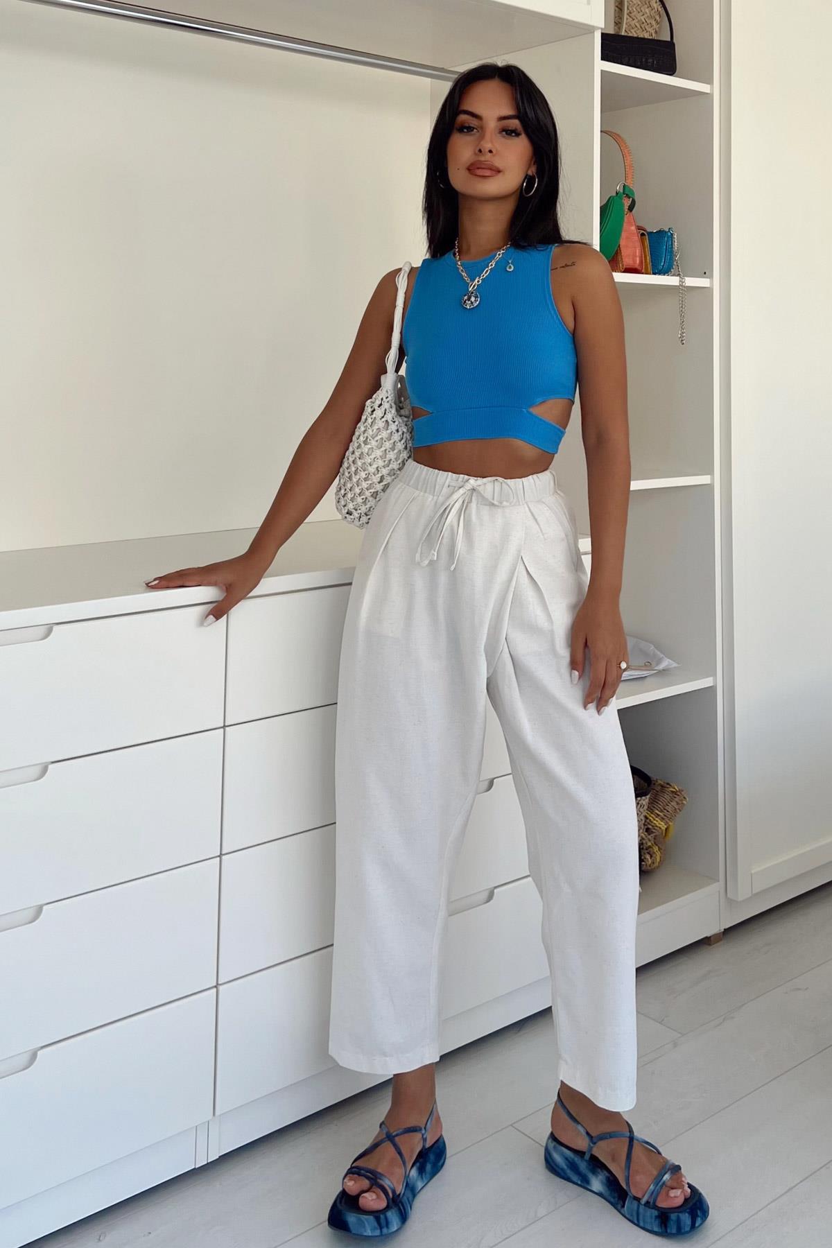 Pencere Detay Basic Crop Mavi