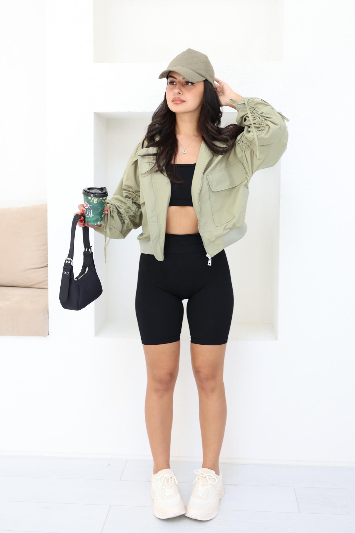 Beli Lastikli Bomber Ceket Haki