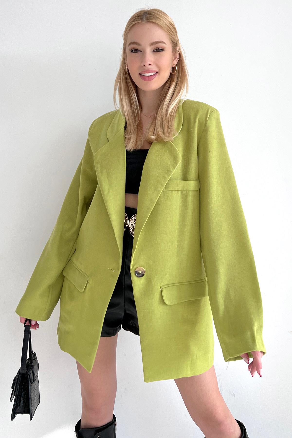 Kemik Düğme Blazer Ceket Fıstık Yeşili