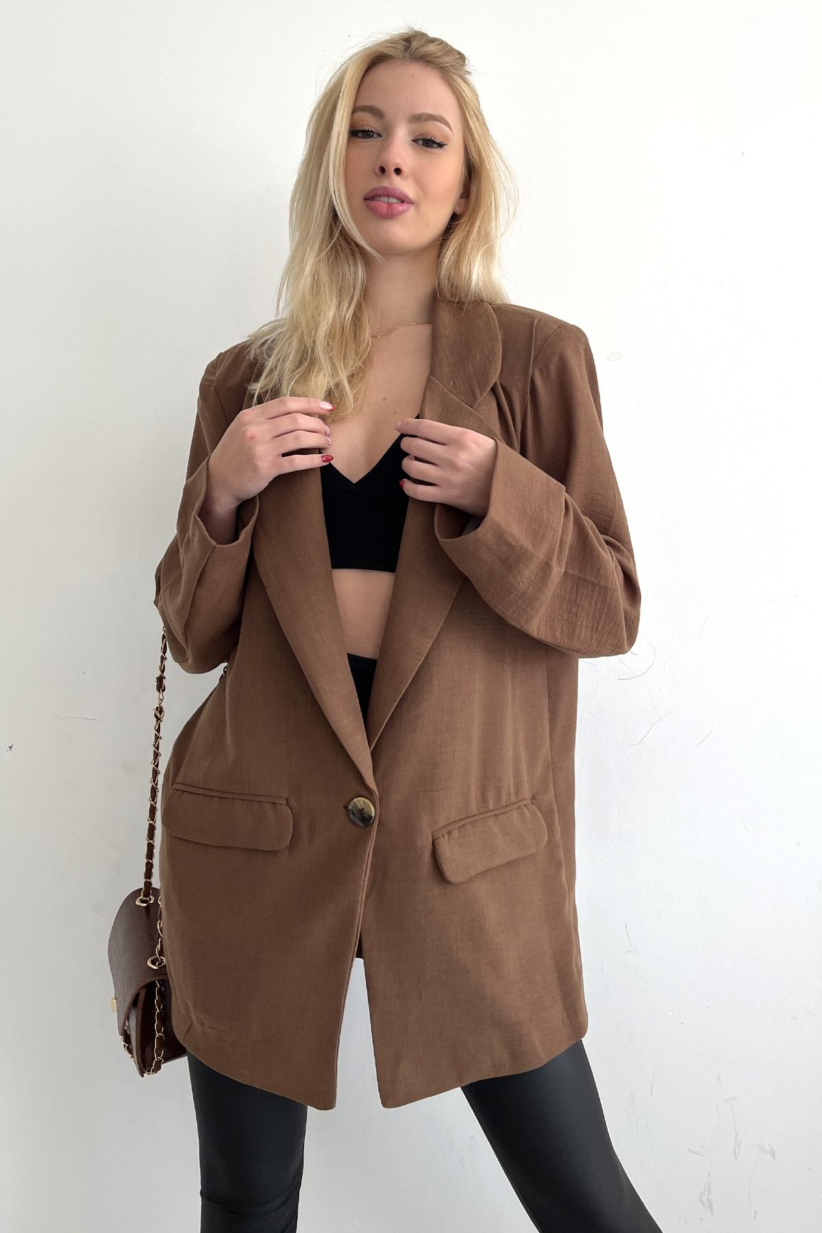 Kemik Düğme Blazer Ceket Kahve