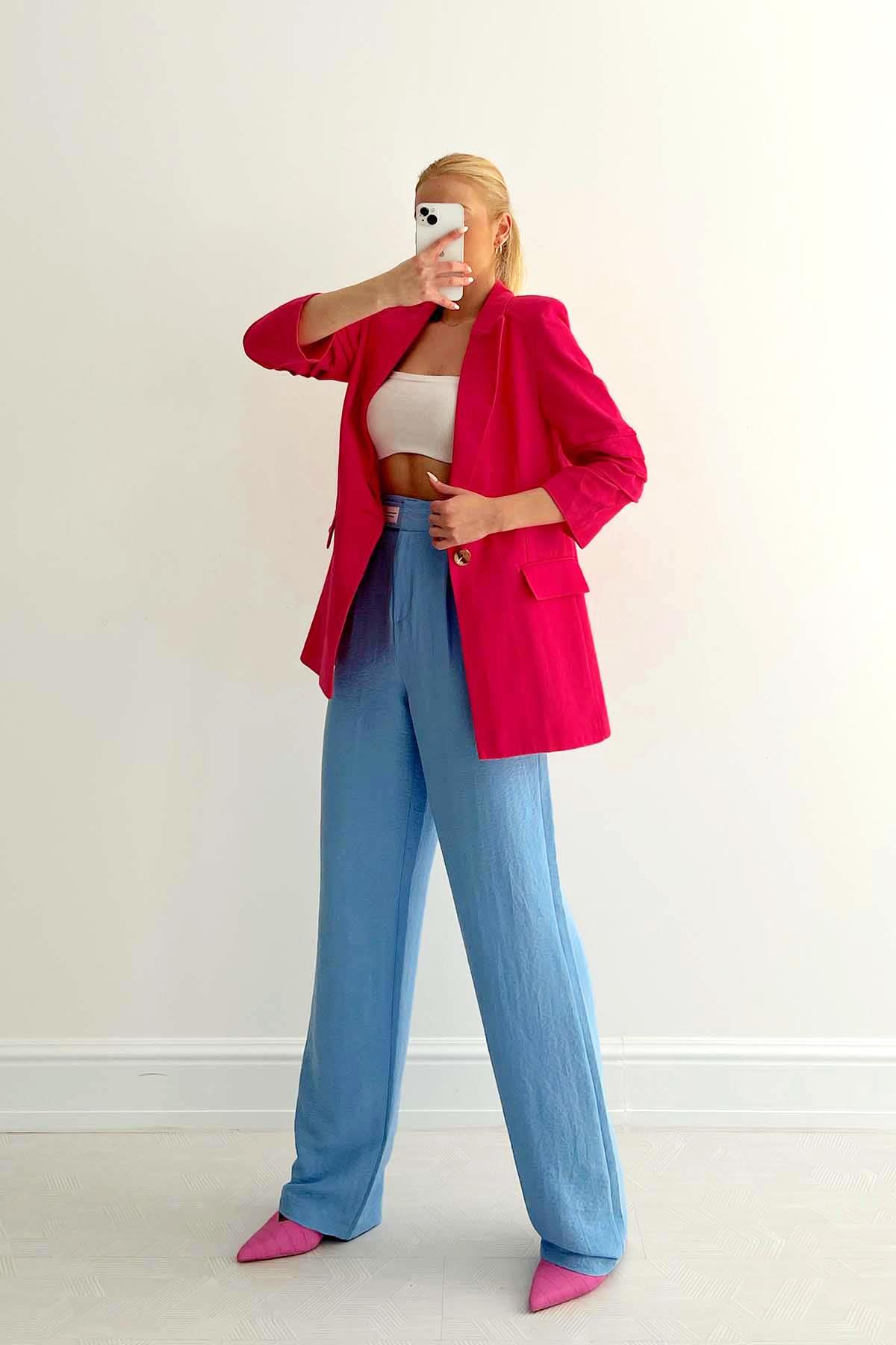 Linen Jacket with Shirred Sleeves Fuchsia