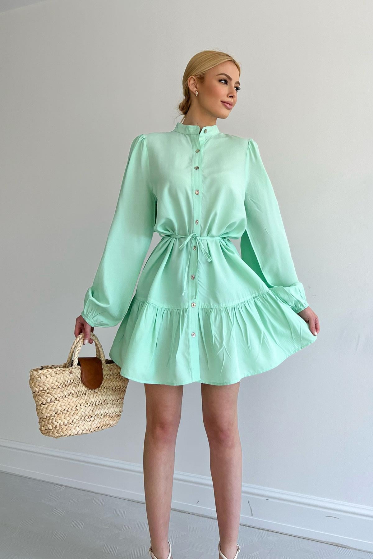 Beli İpli Poplin Elbise Mint