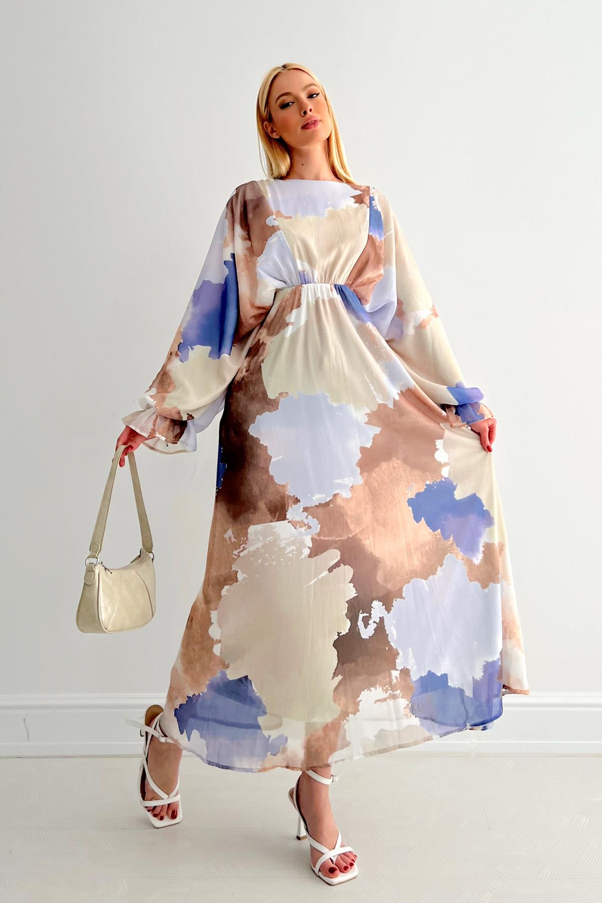 Desenli elbise - CAMEL