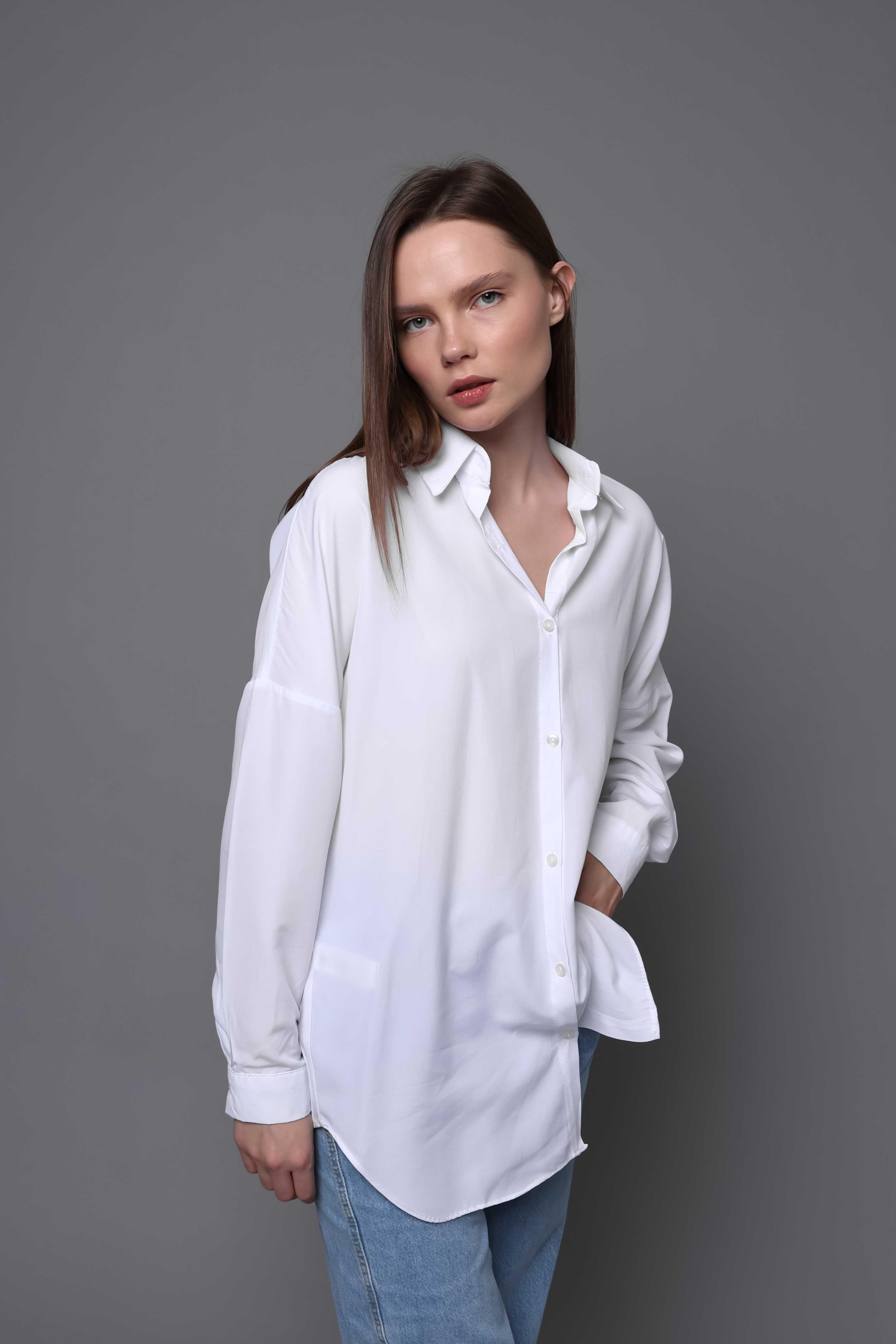 * DÜŞÜK KOLLU GENİŞ GÖMLEK - Beyaz