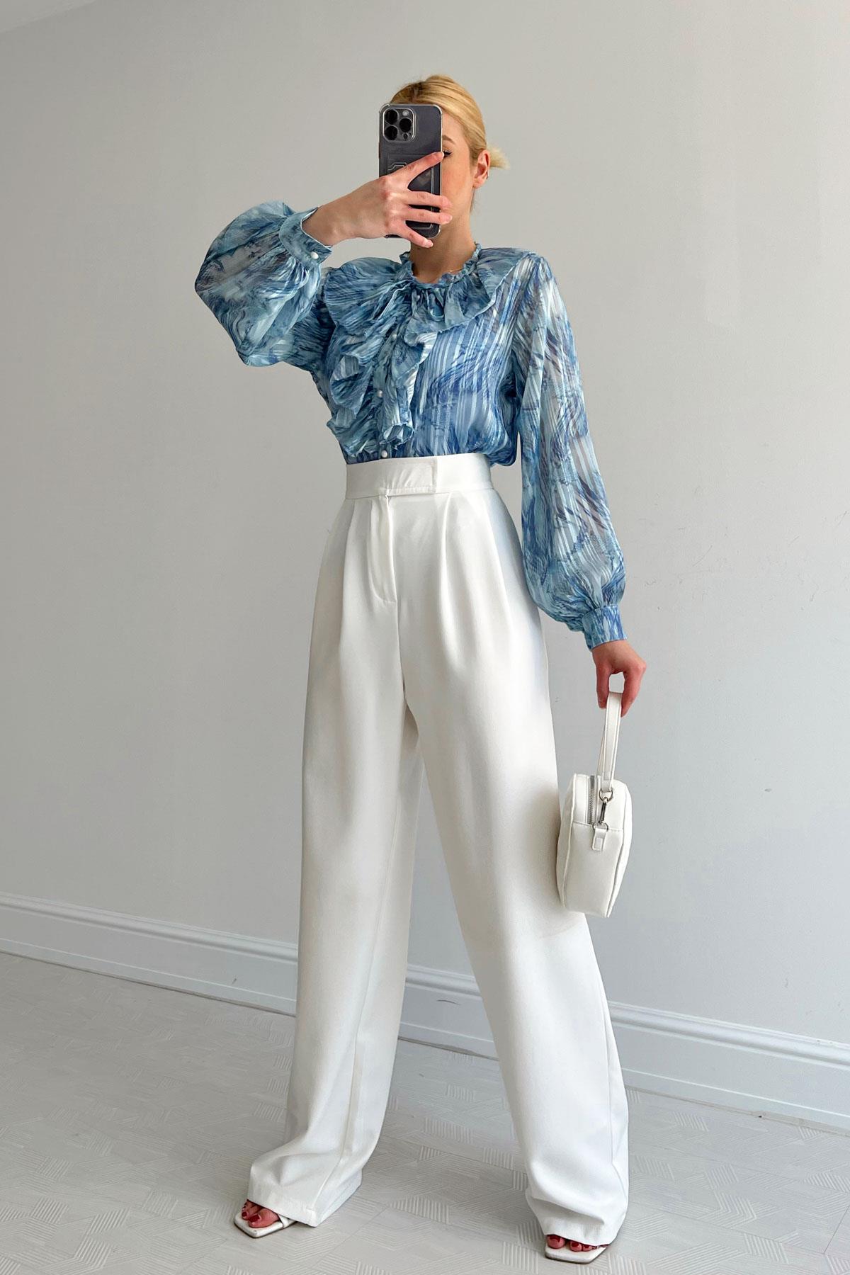 Fırfır Yaka Gömlek Mavi