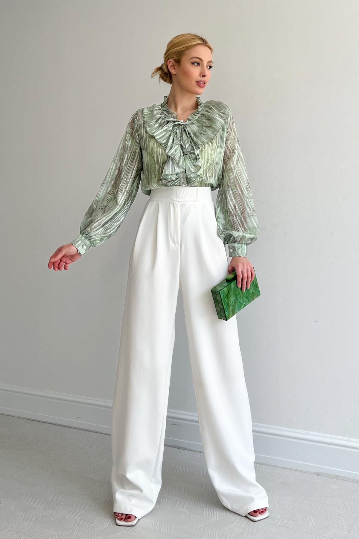 Fırfır Yaka Gömlek Yeşil