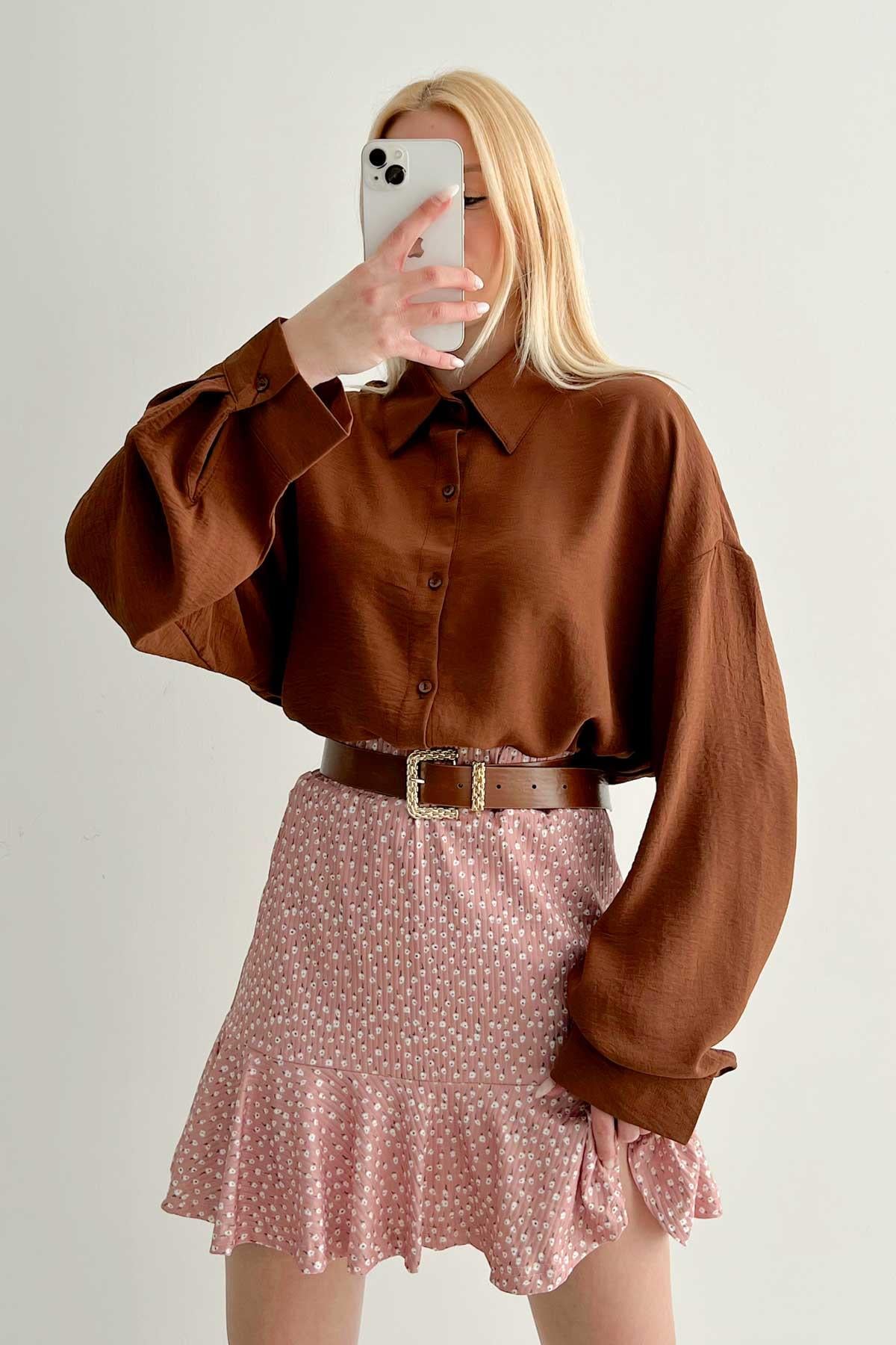 Salaş Oversize Gömlek Kahve