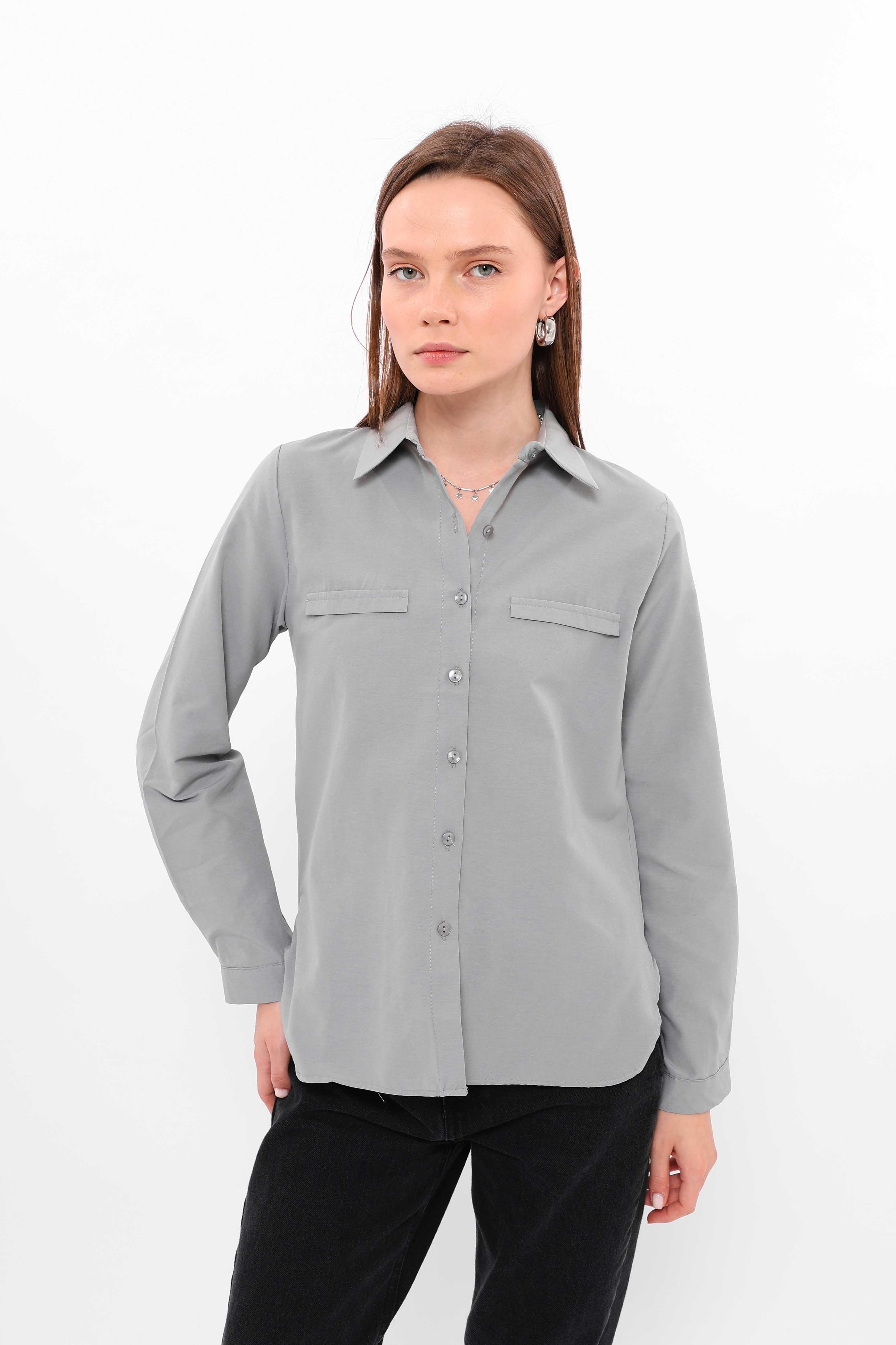 Süs Cep Gömlek Gri