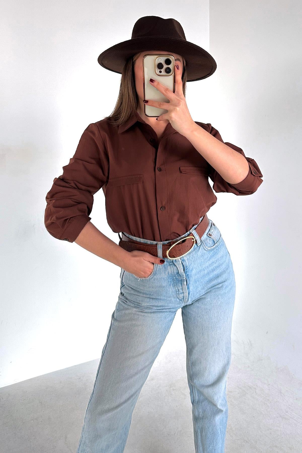 Süs Cep Gömlek Kahve