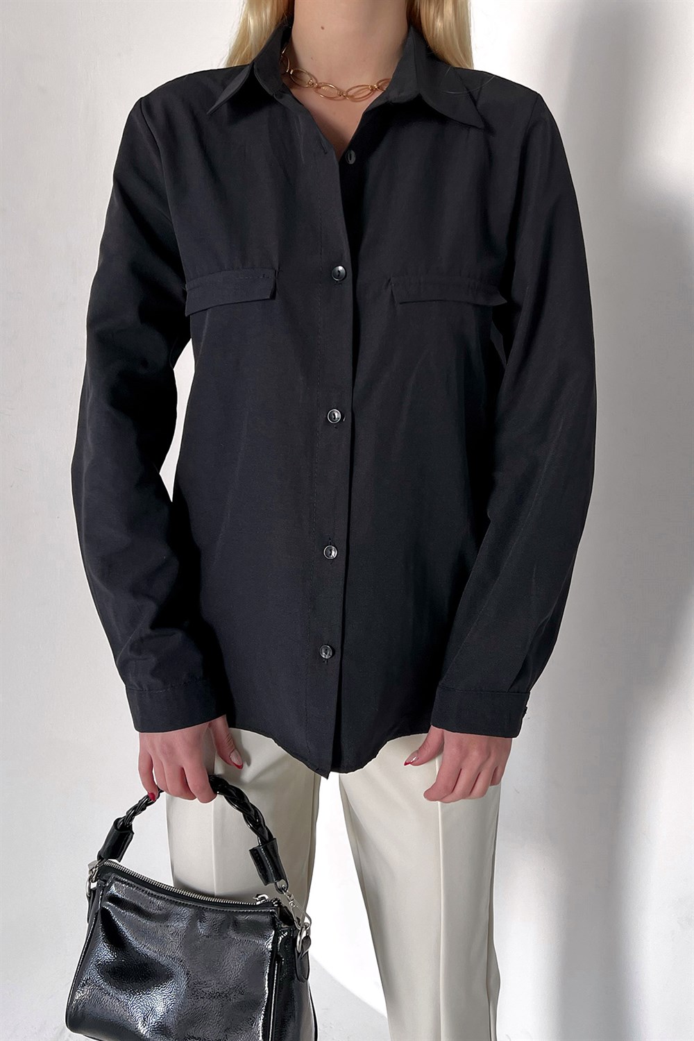 Süs Cep Gömlek  Siyah