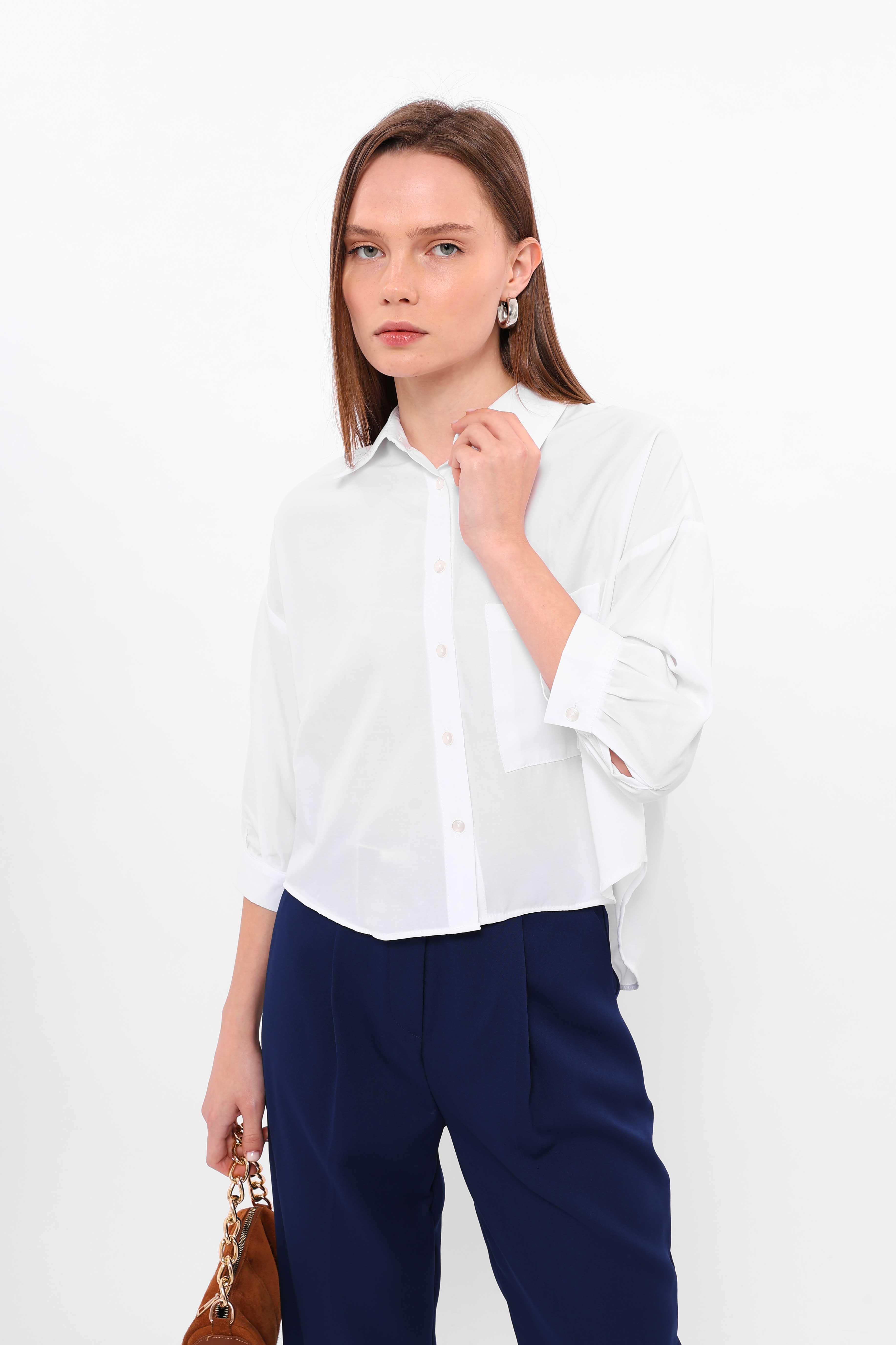 Tek Cepli Kısa Poplin Gömlek Beyaz