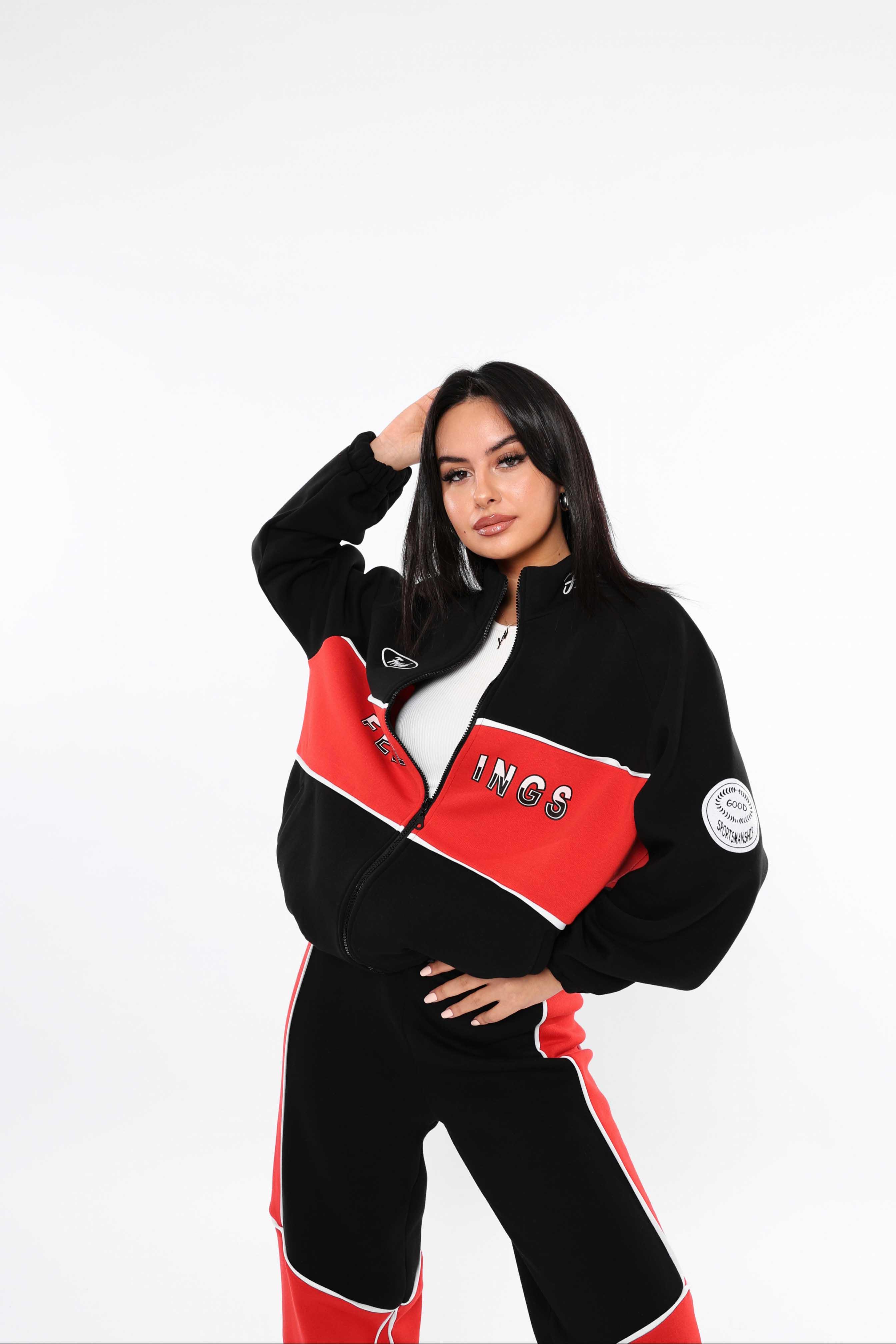 Feeling Baskılı İki Renk Sweat Kırmızı