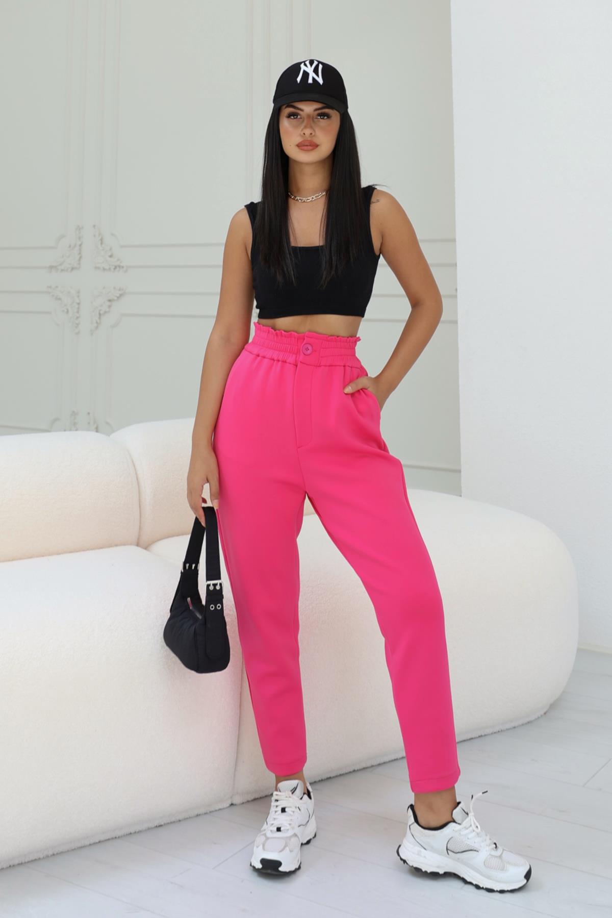 Beli Lastik Detaylı Jogging Pantolon Fuşya