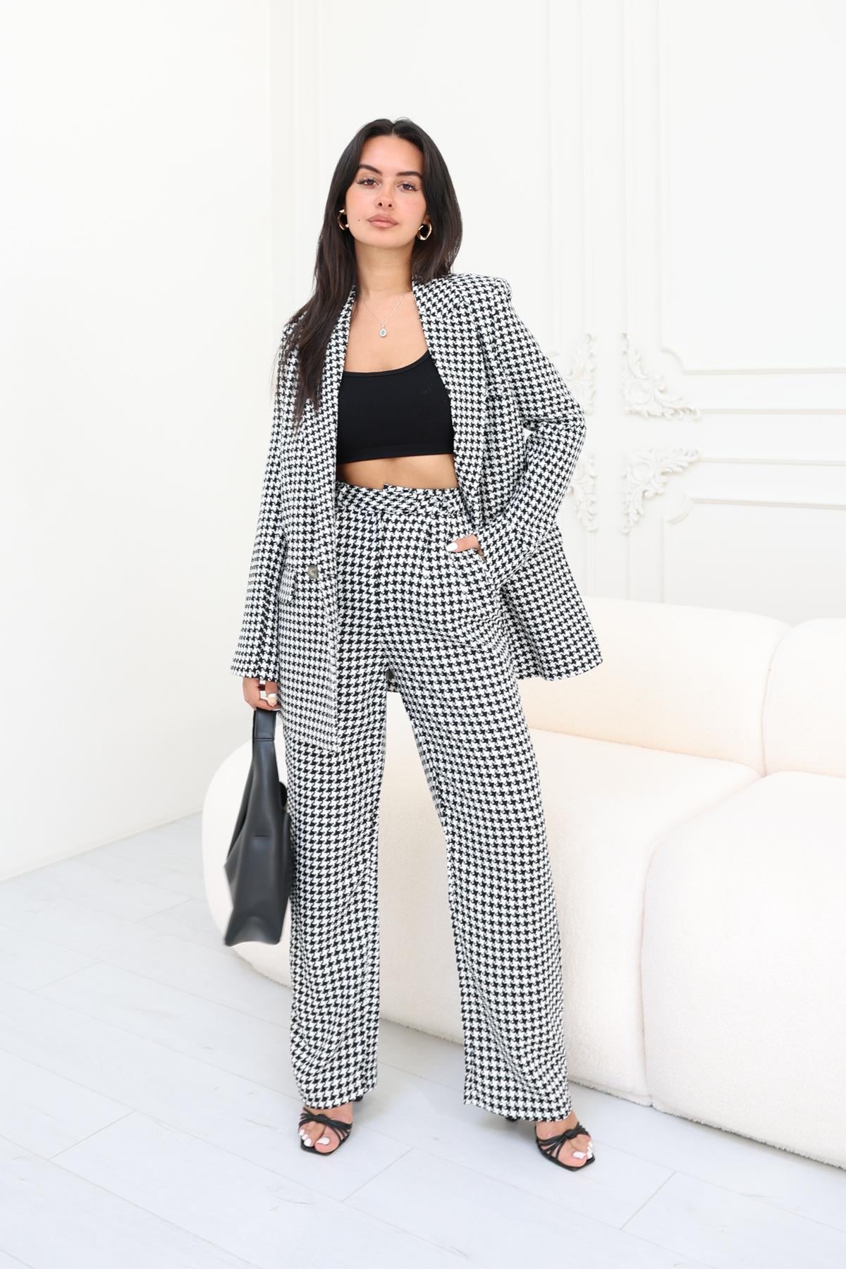 Goose Foot Pattern Pants Black