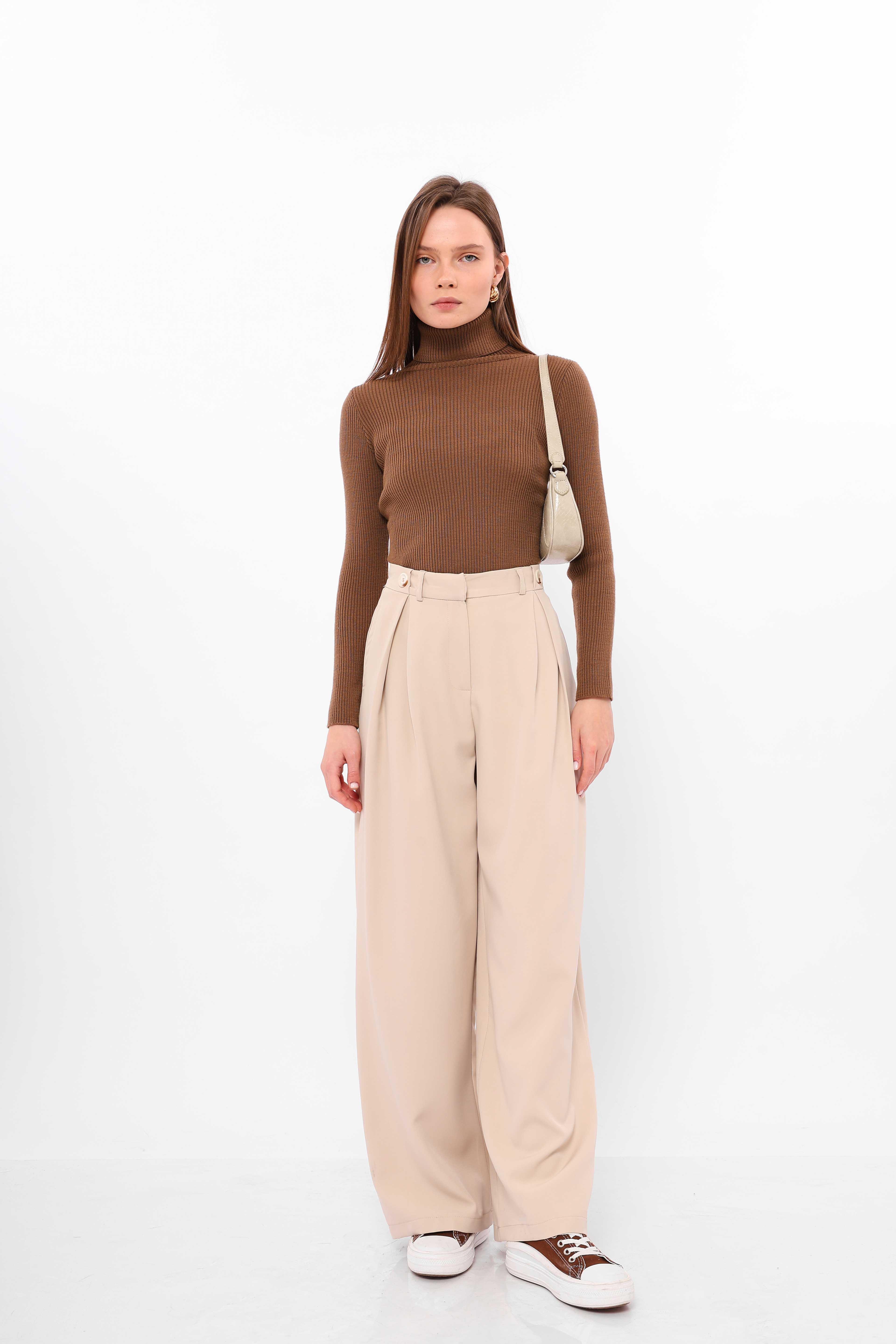 Kemeri düğme detaylı pantolon - TAŞ