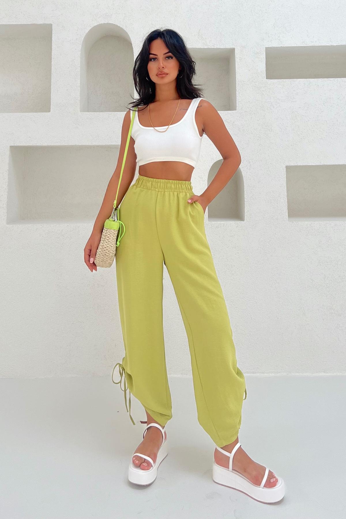 Paça Bağlamalı Basic Şalvar Pantolon Yeşil