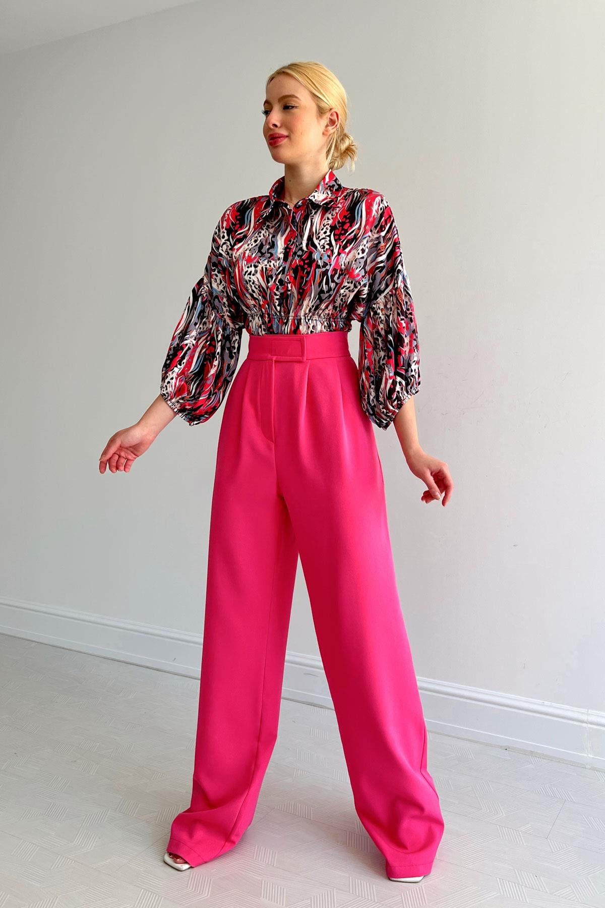 Pliseli Pantolon Şeker Pembe