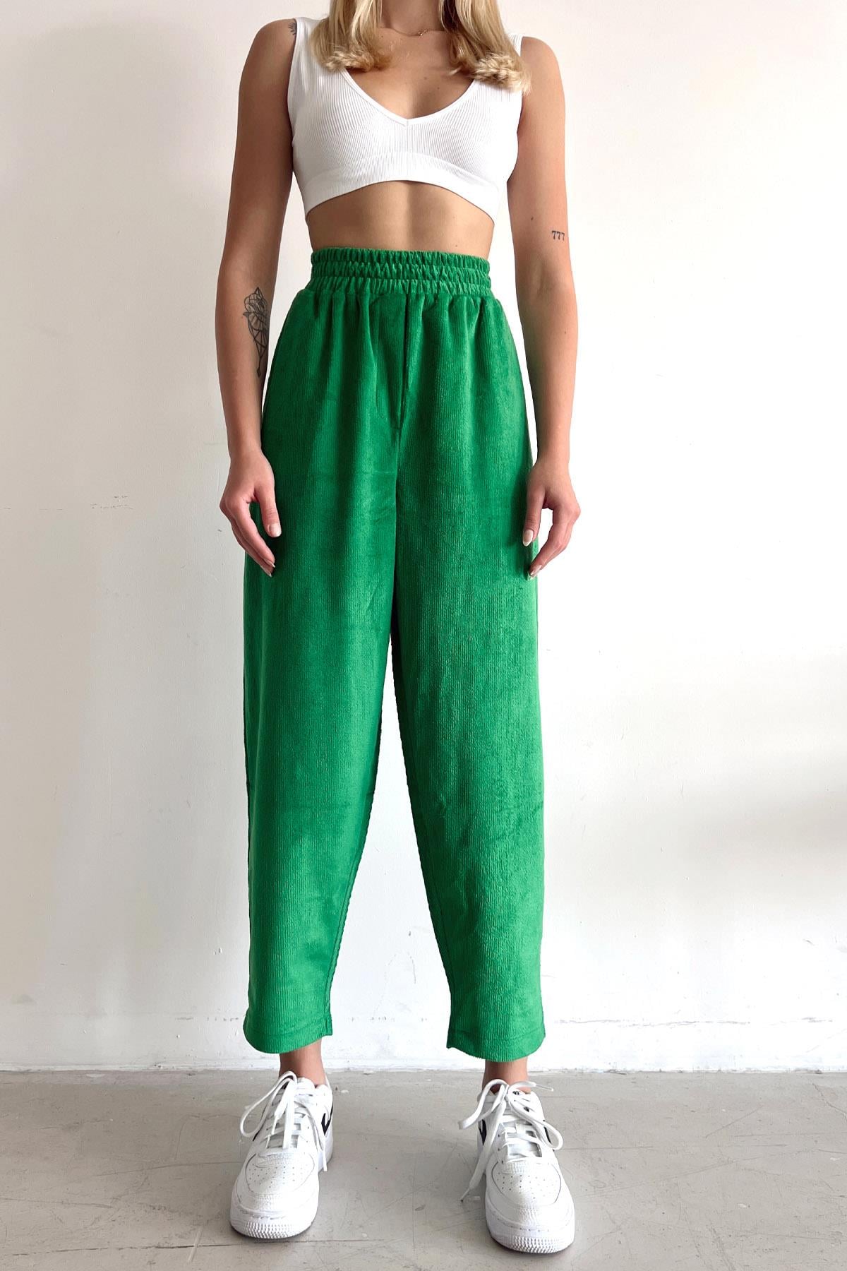 Yumoş Kadife Jogger Pantolon B.Yeşil