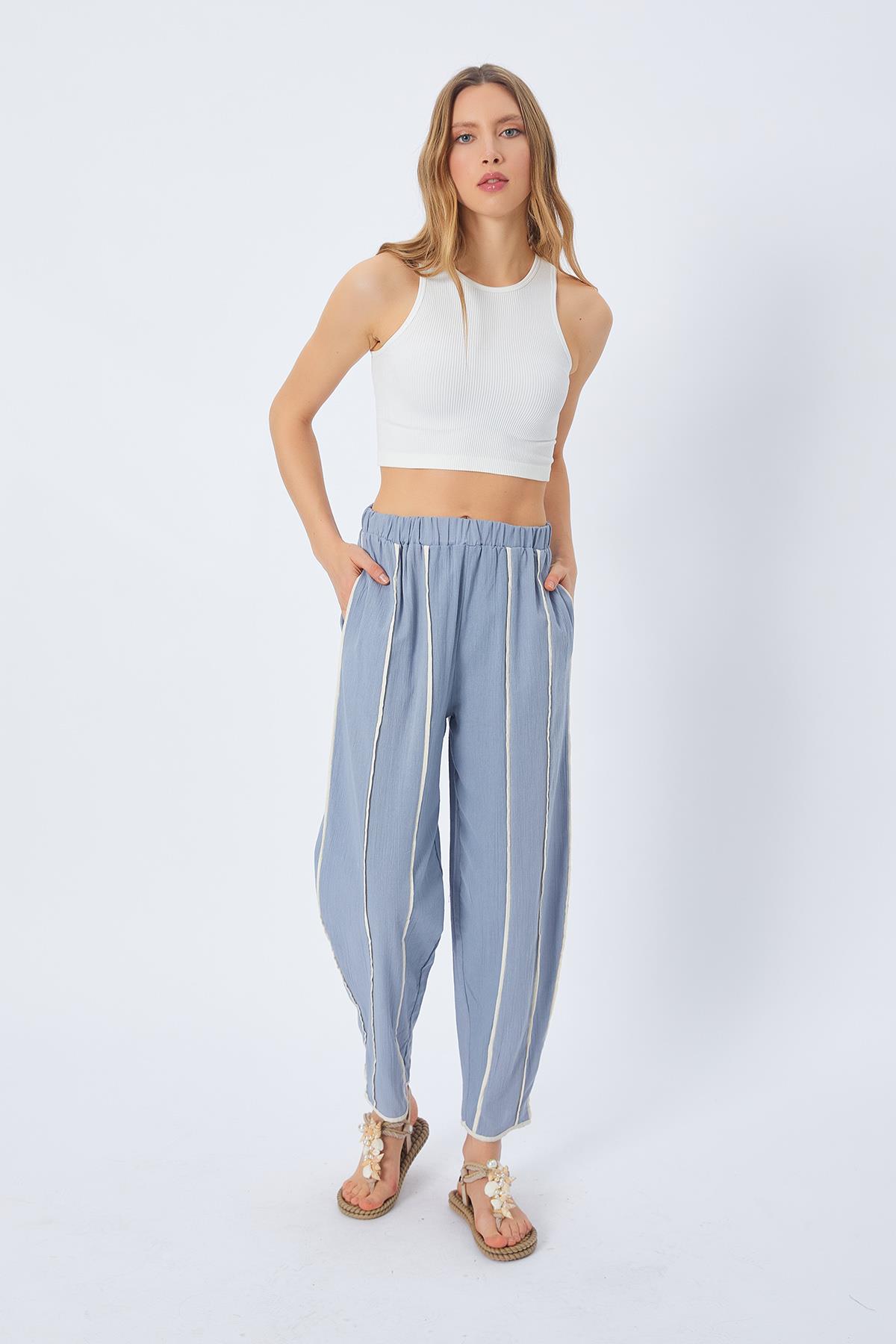 Şeritli Pantolon - GRİ