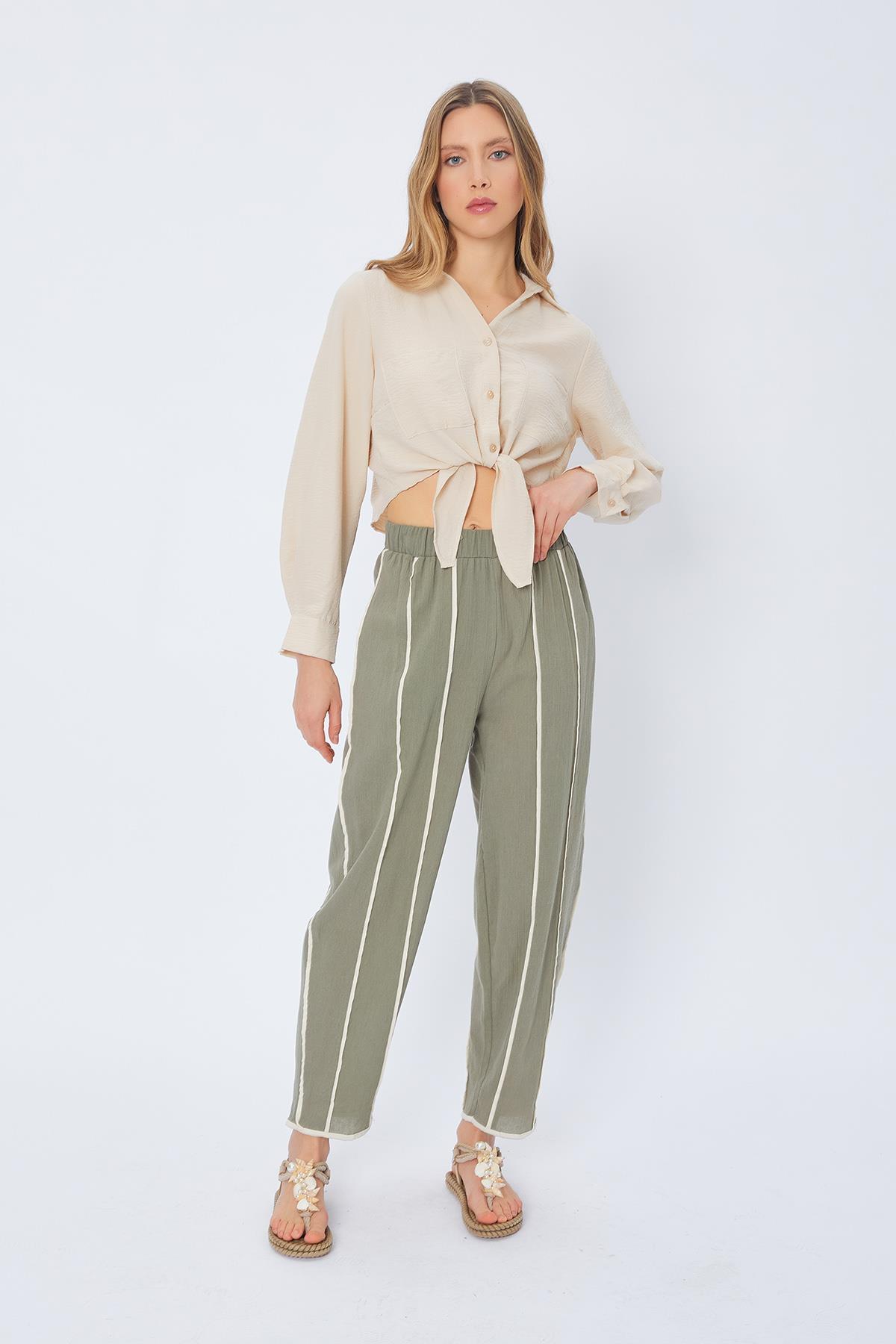 Şeritli Pantolon - HAKİ