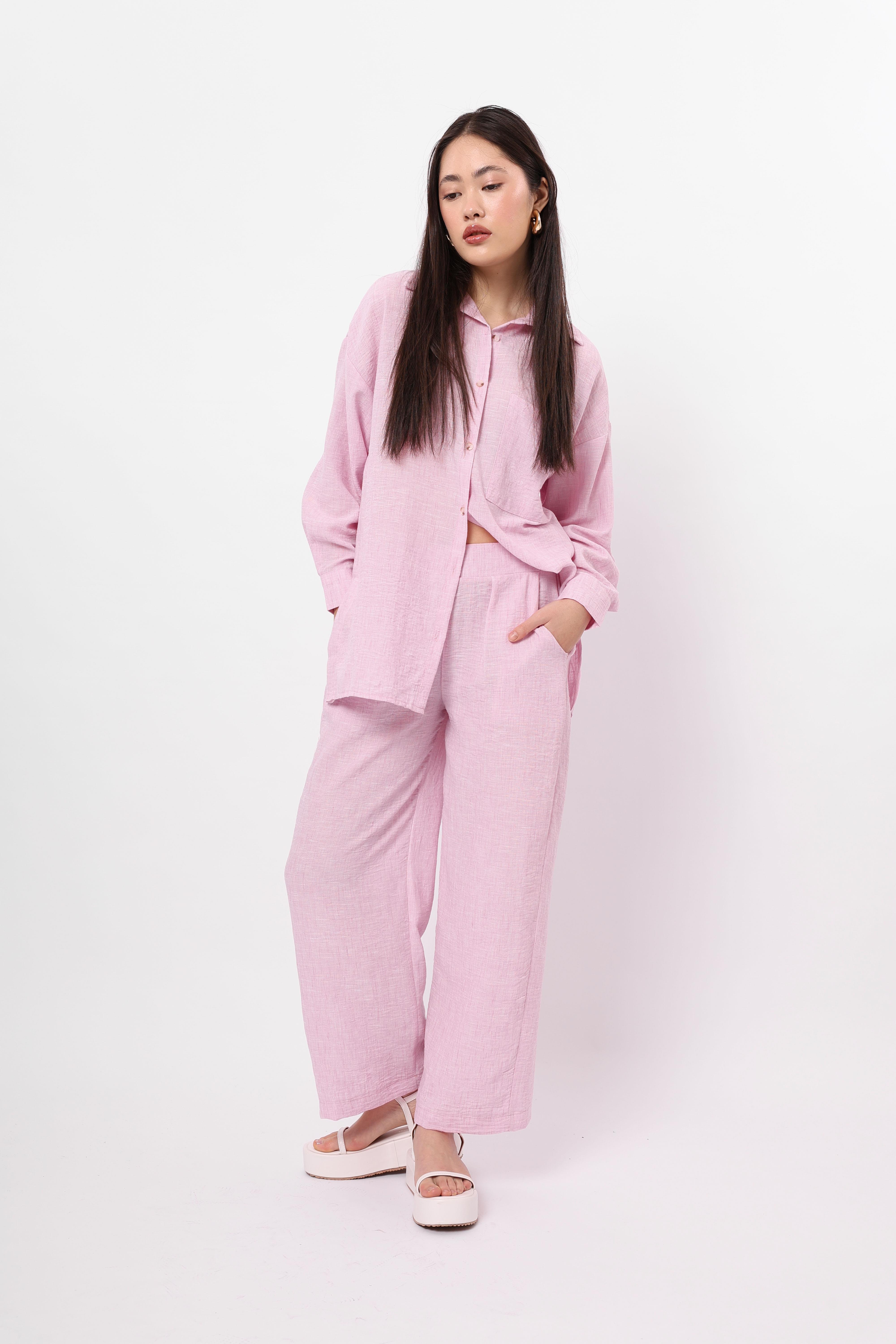Toptan Keten Bol Paça Pantolon Pembe