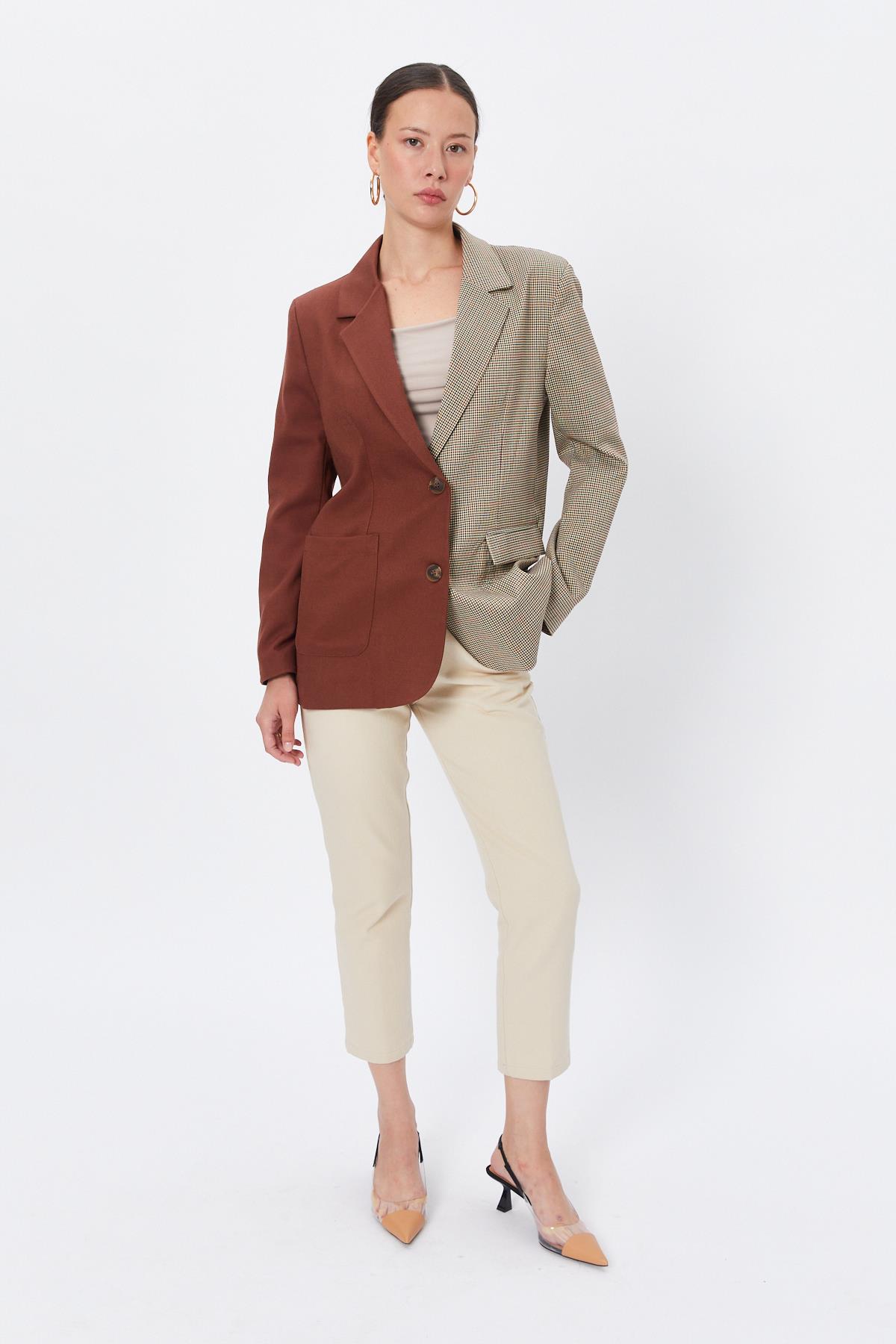 Toptan Çift Renk Blazer Ceket Kahve