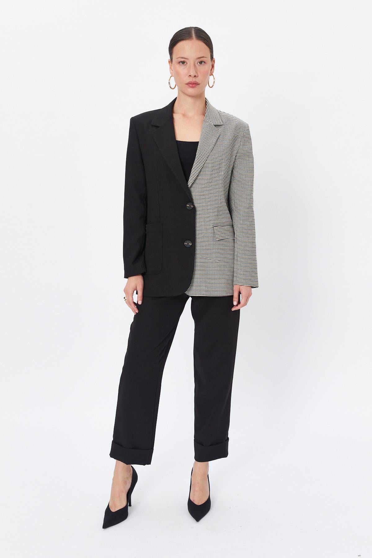Toptan Çift Renk Blazer Ceket Siyah