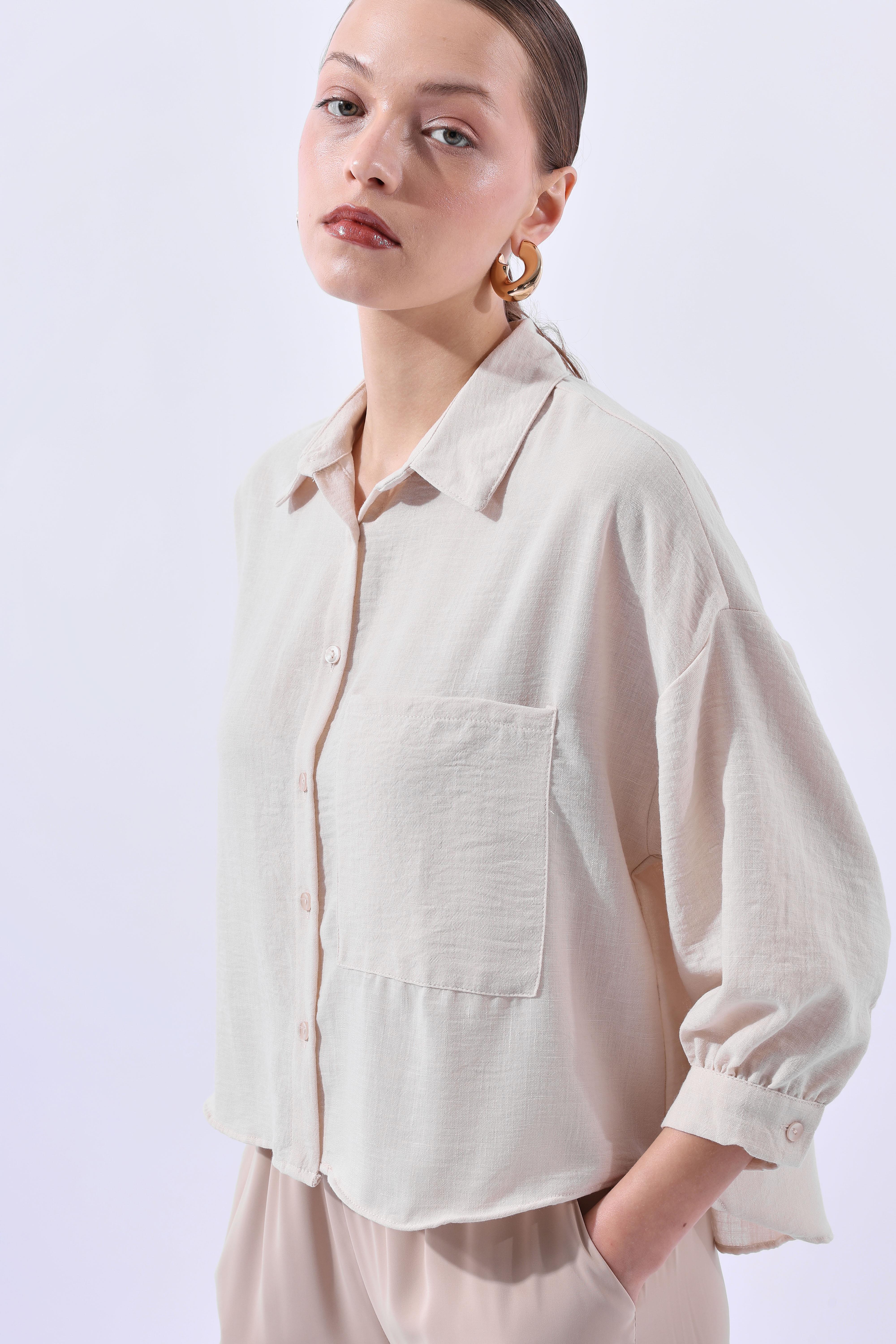 Toptan Balon Kol Crop Gömlek Taş