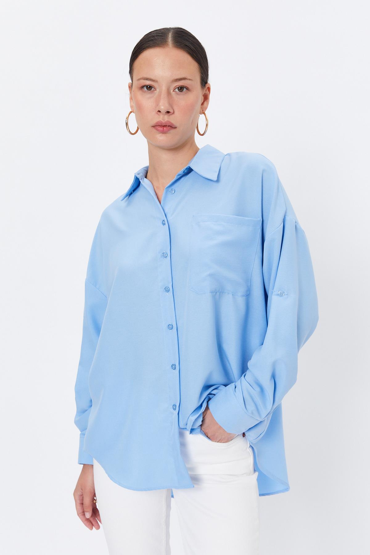 Toptan Cepli Oversize Gömlek Bebe Mavisi