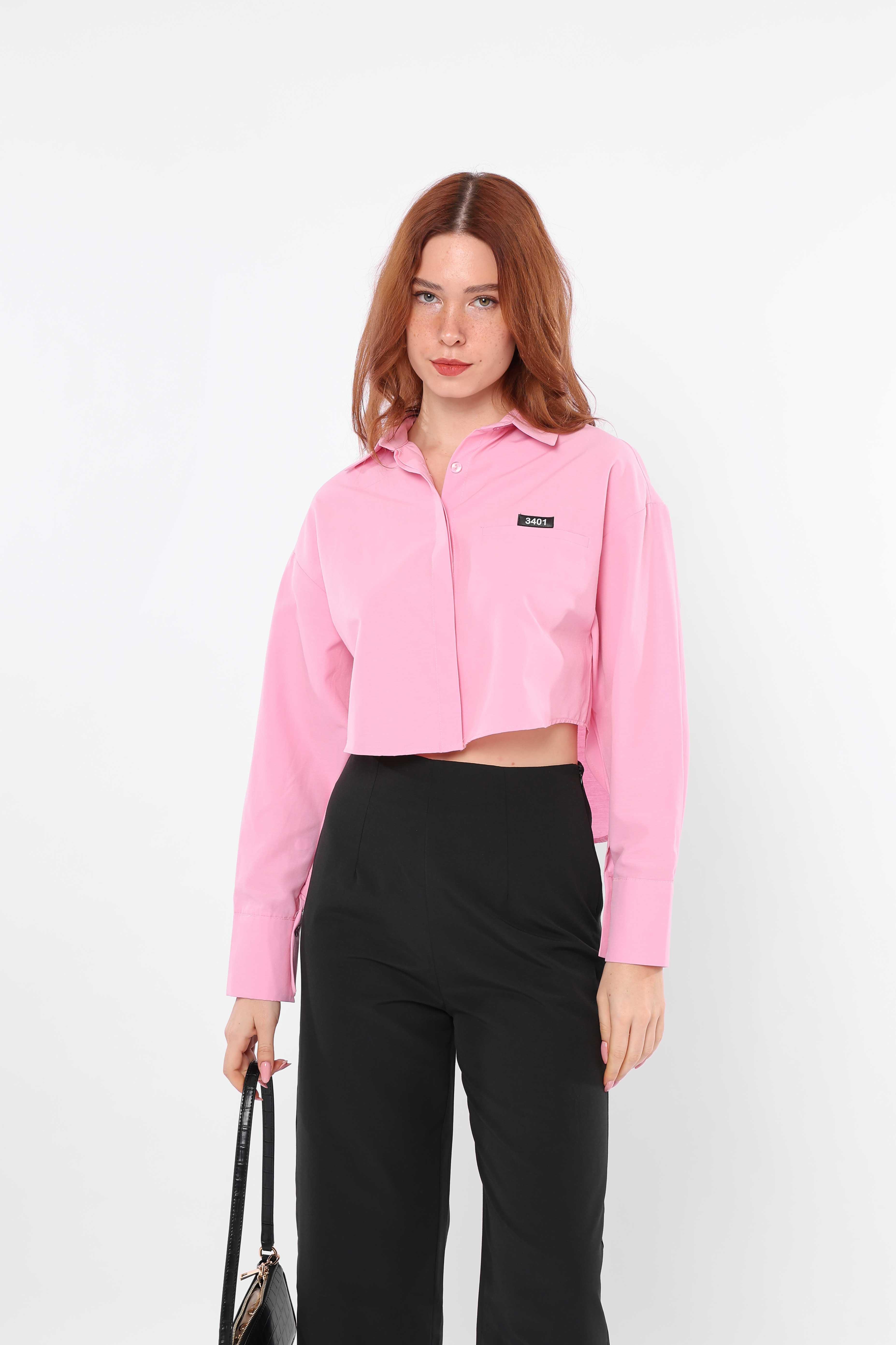 Toptan Rakam Detaylı Gömlek Şeker Pembe