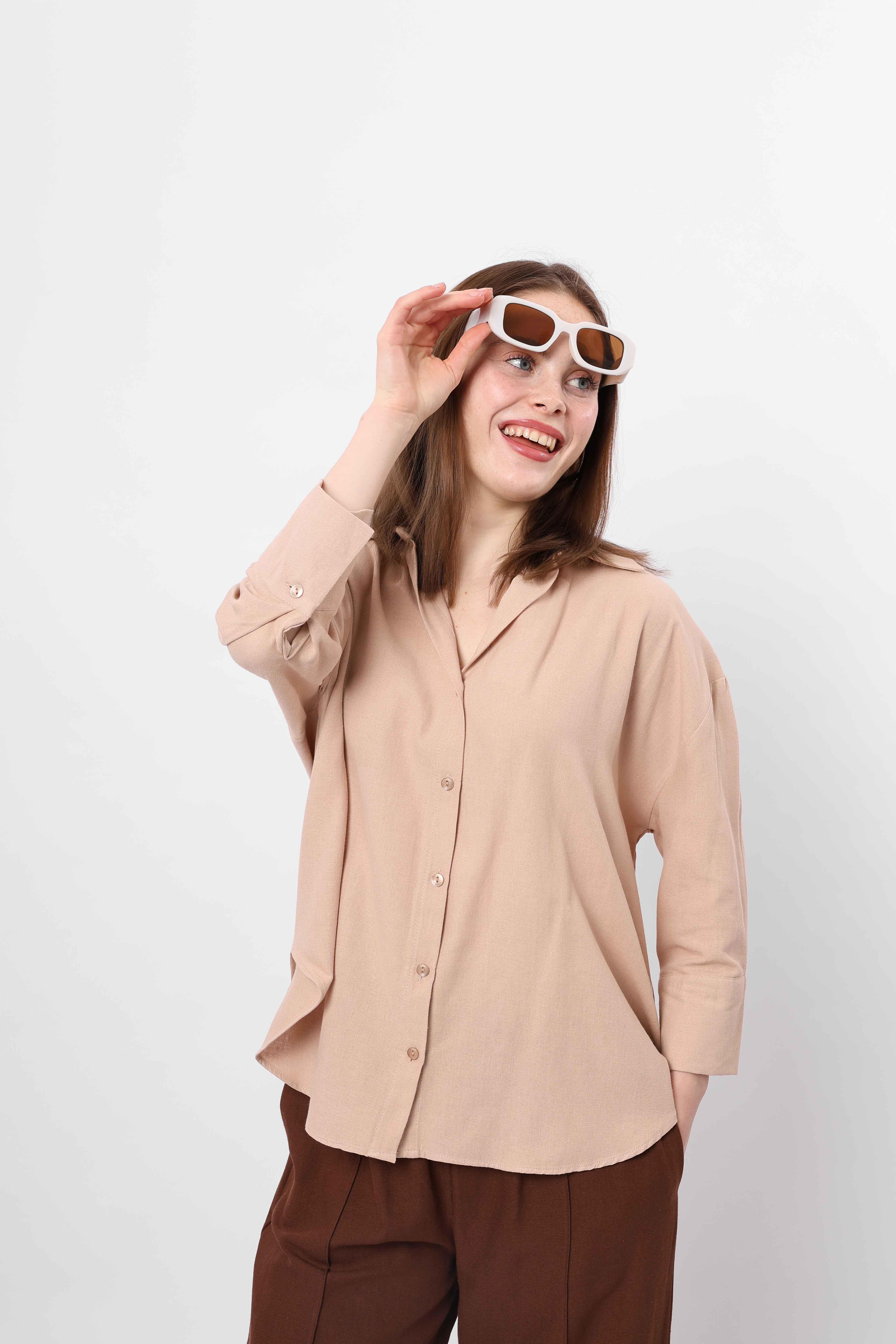 Toptan Basic Salaş Gömlek Bej