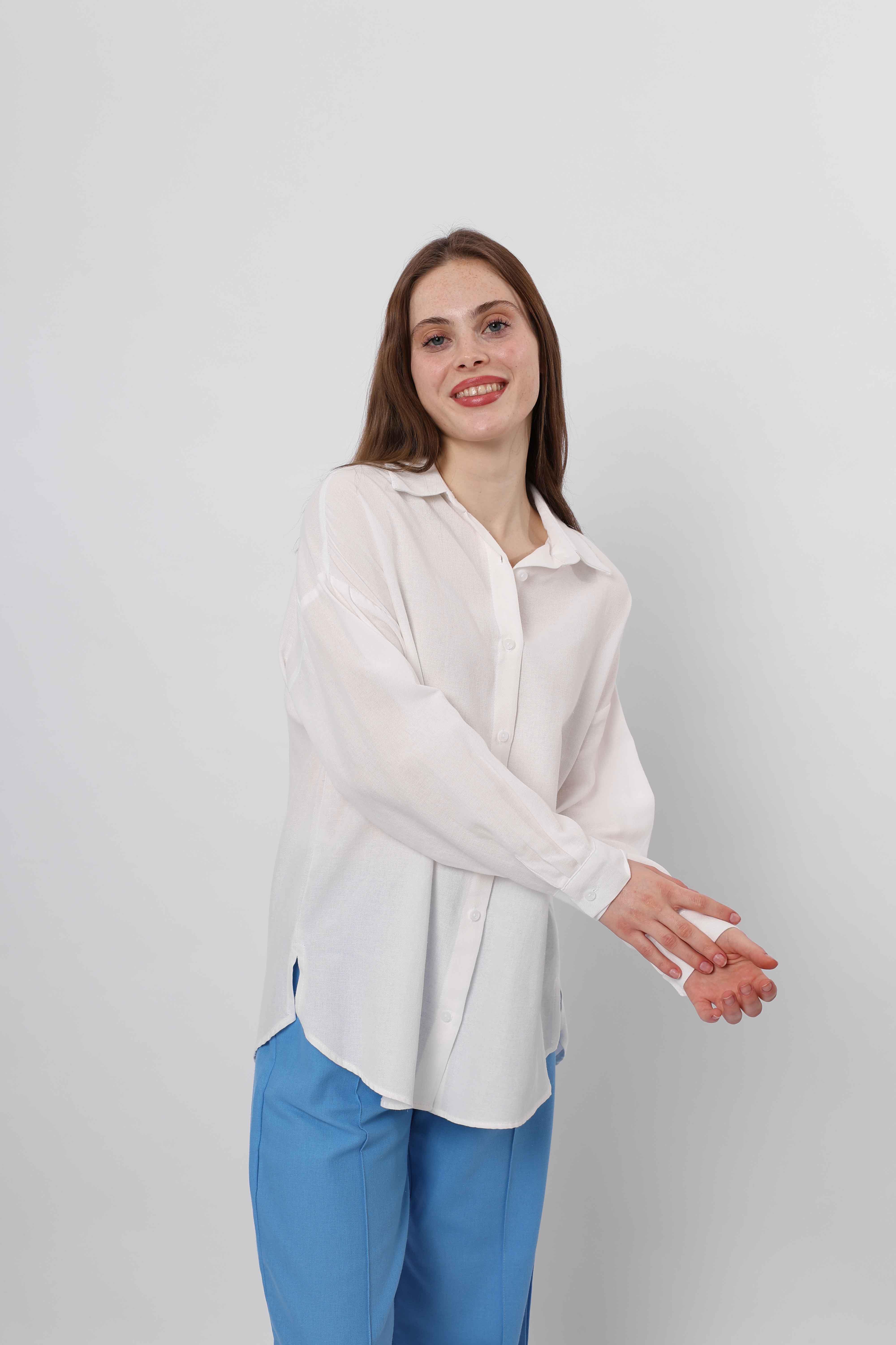 Toptan Basic Uzun Gömlek Beyaz