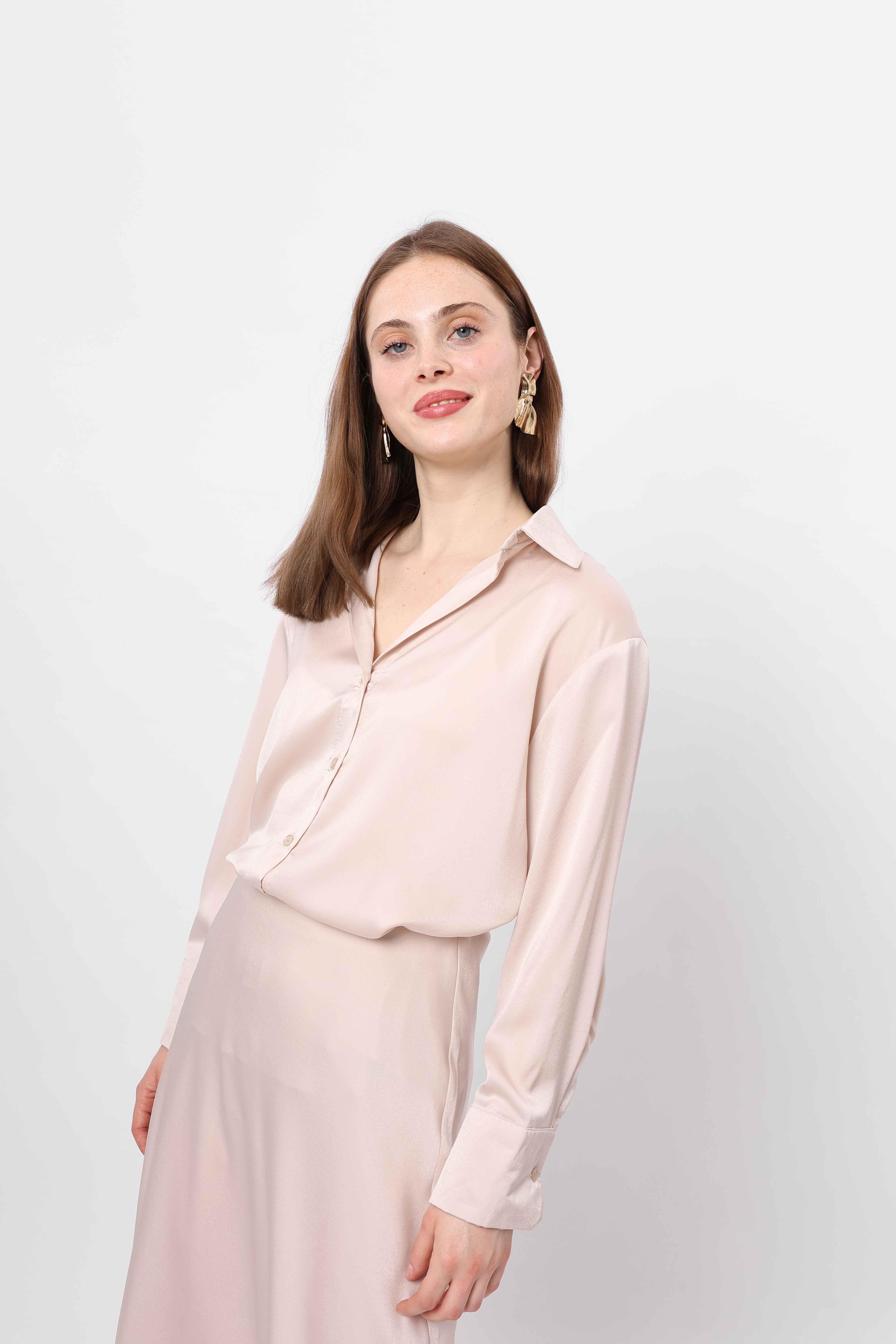 Toptan Saten Basic Gömlek Taş