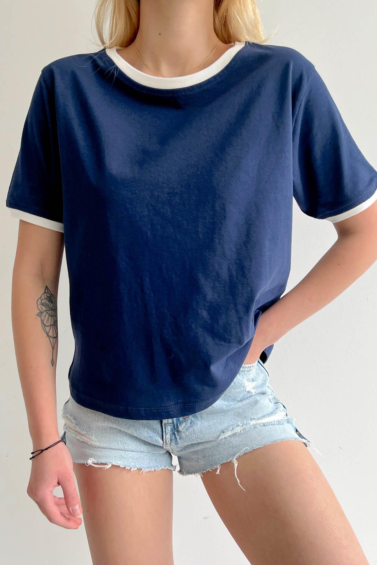 Bisiklet Yaka Basic Tshirt Lacivert