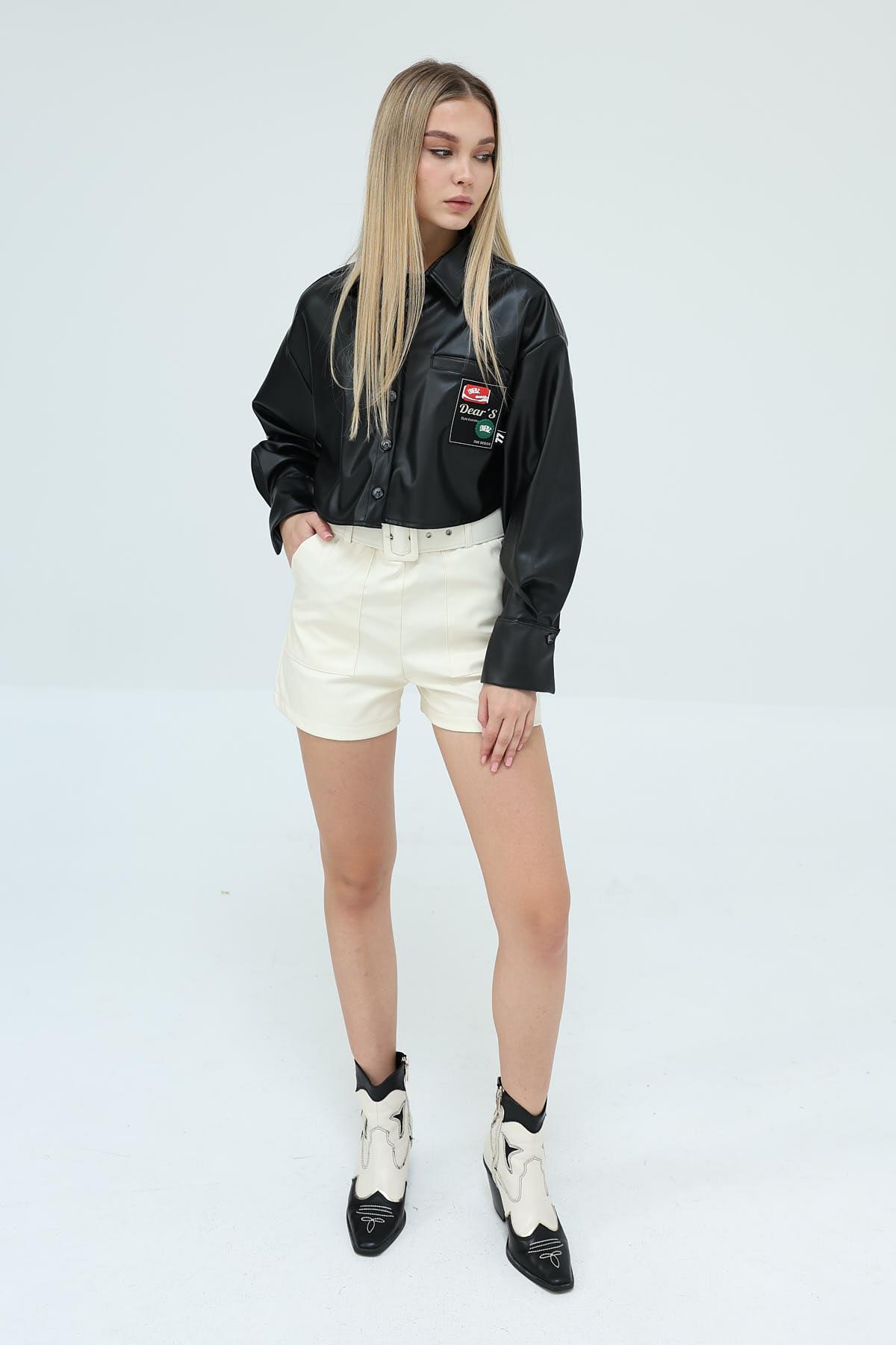 Armalı Deri Gömlek - Siyah