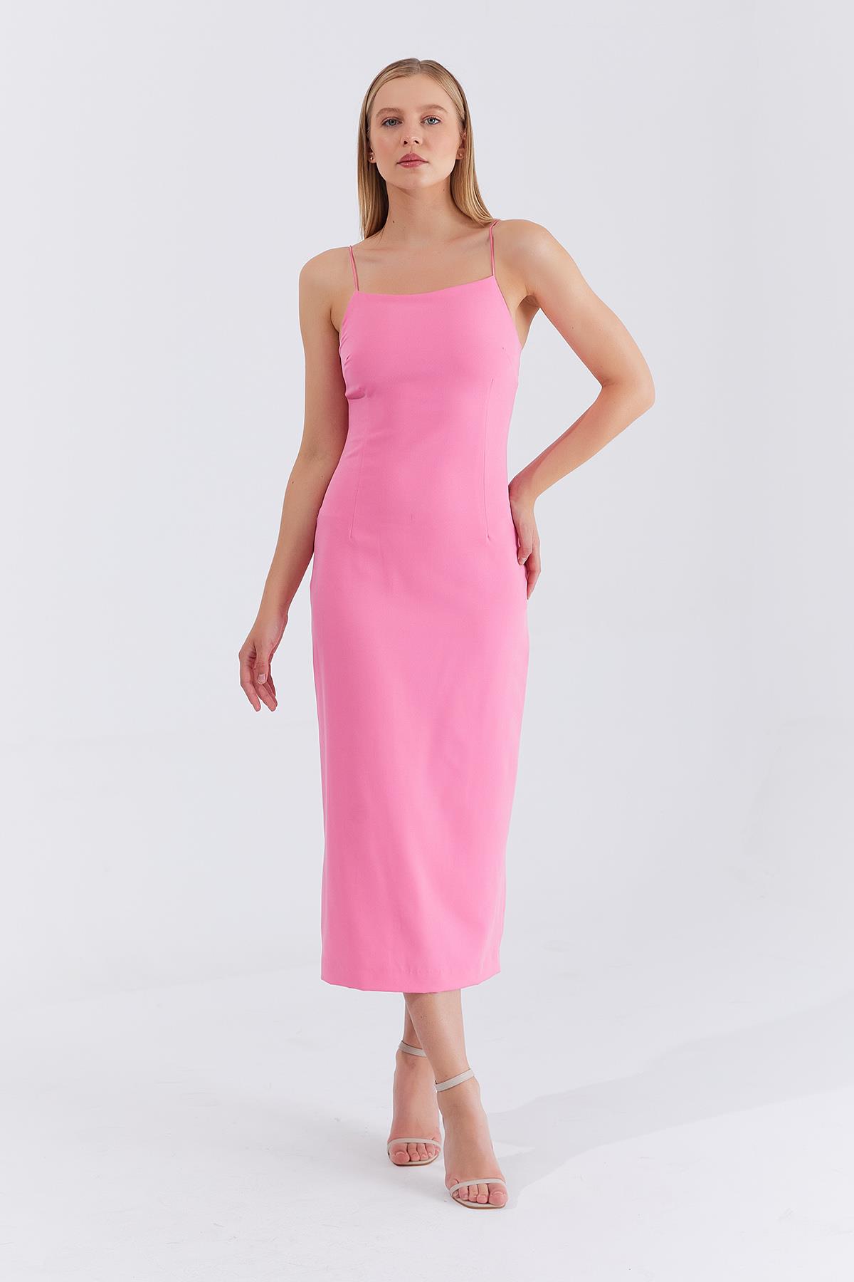 ASKILI UZUN ELBİSE - Pembe