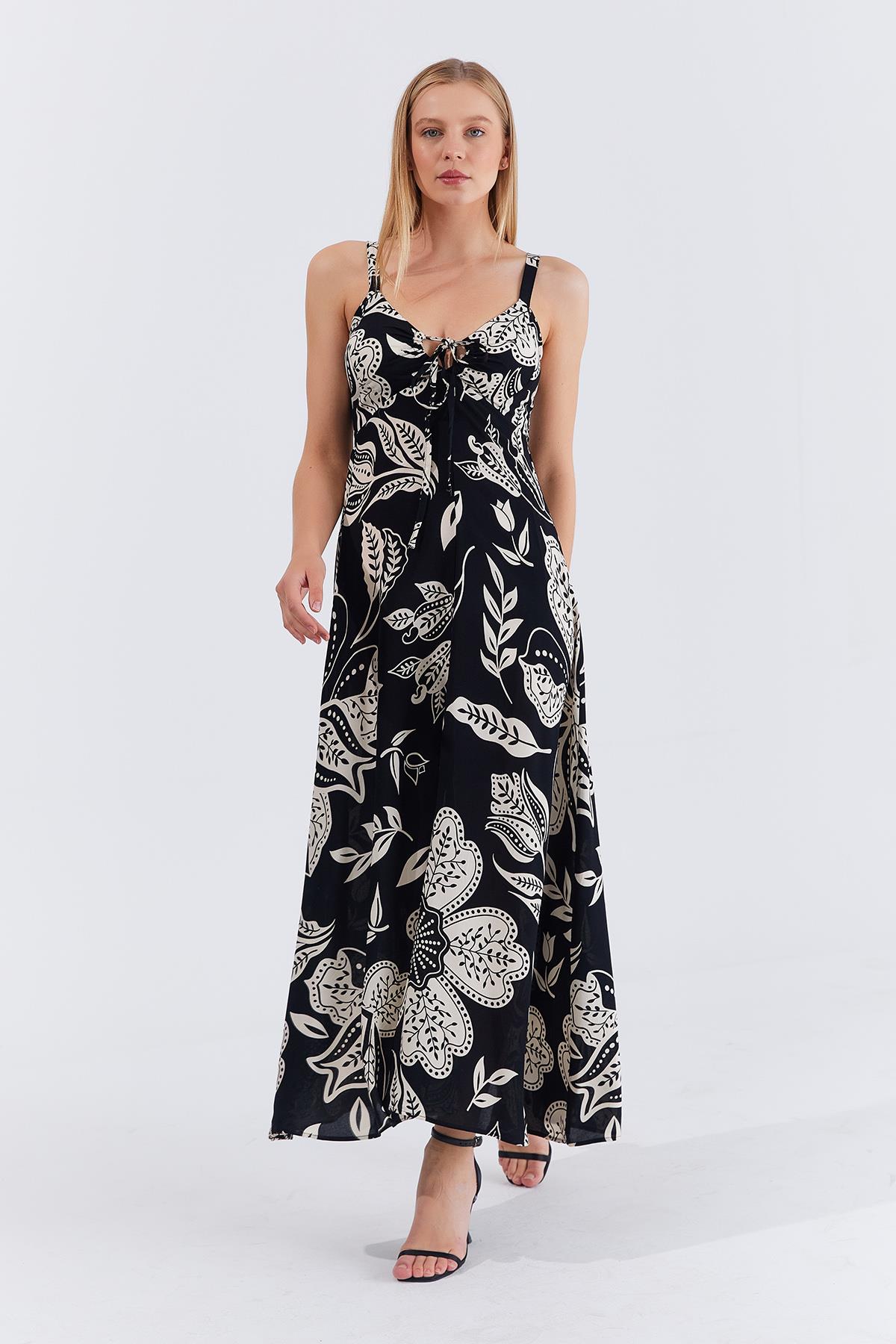 ASKILI VİSCON ELBİSE - Siyah