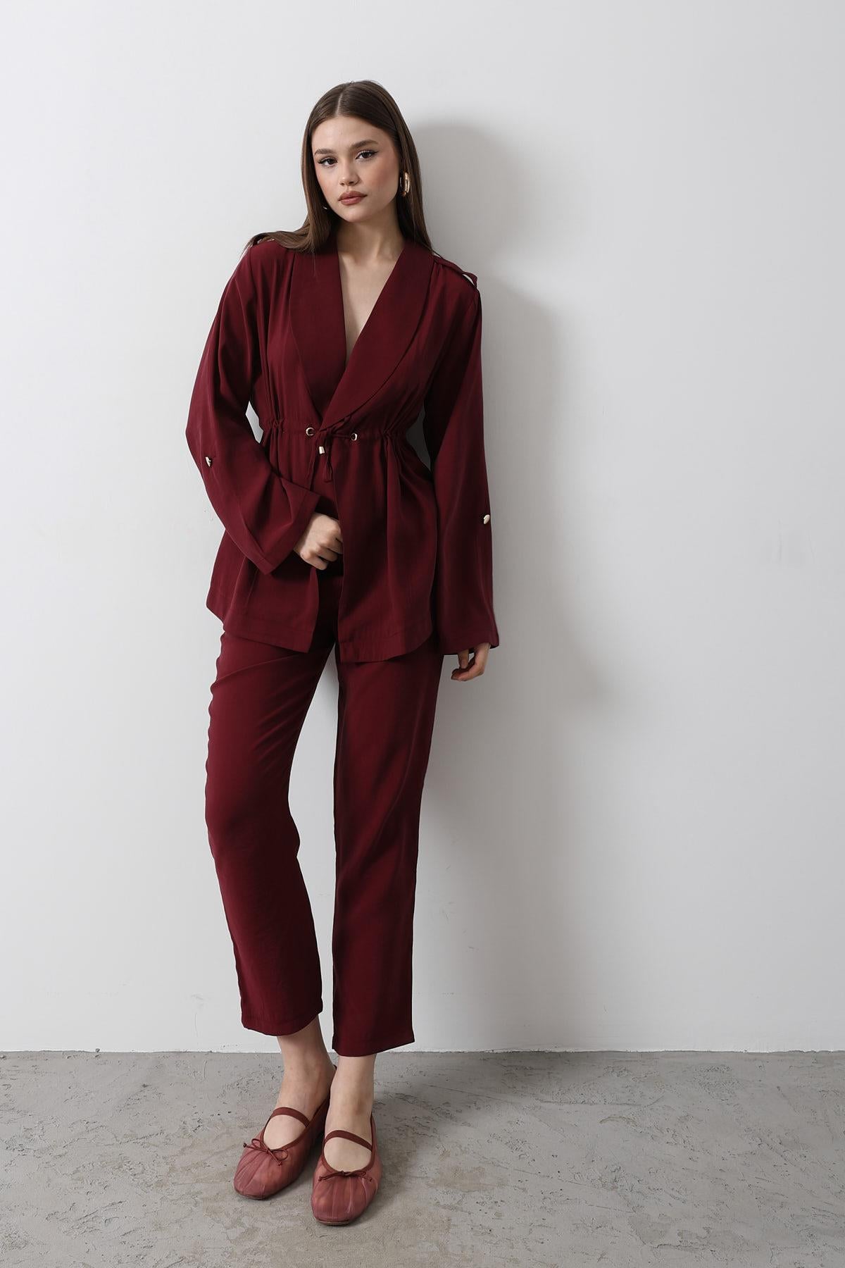 Bağcıklı Modal Takım - Bordo