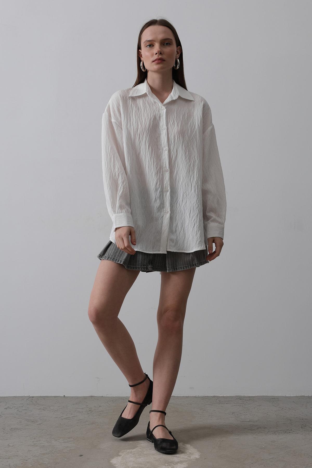 Basic Oversize Gömlek - Beyaz