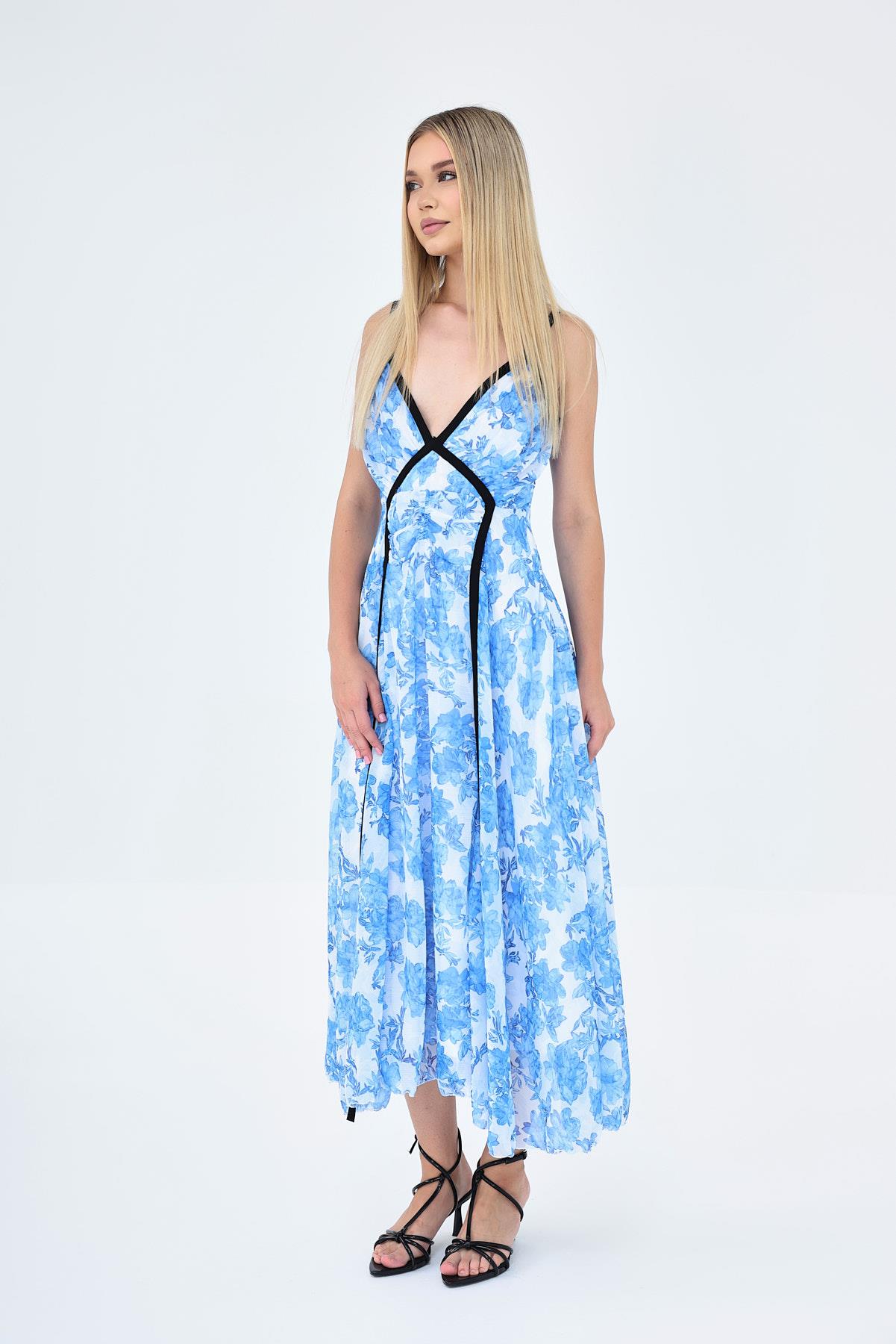 Biyeli Elbise - Mavi