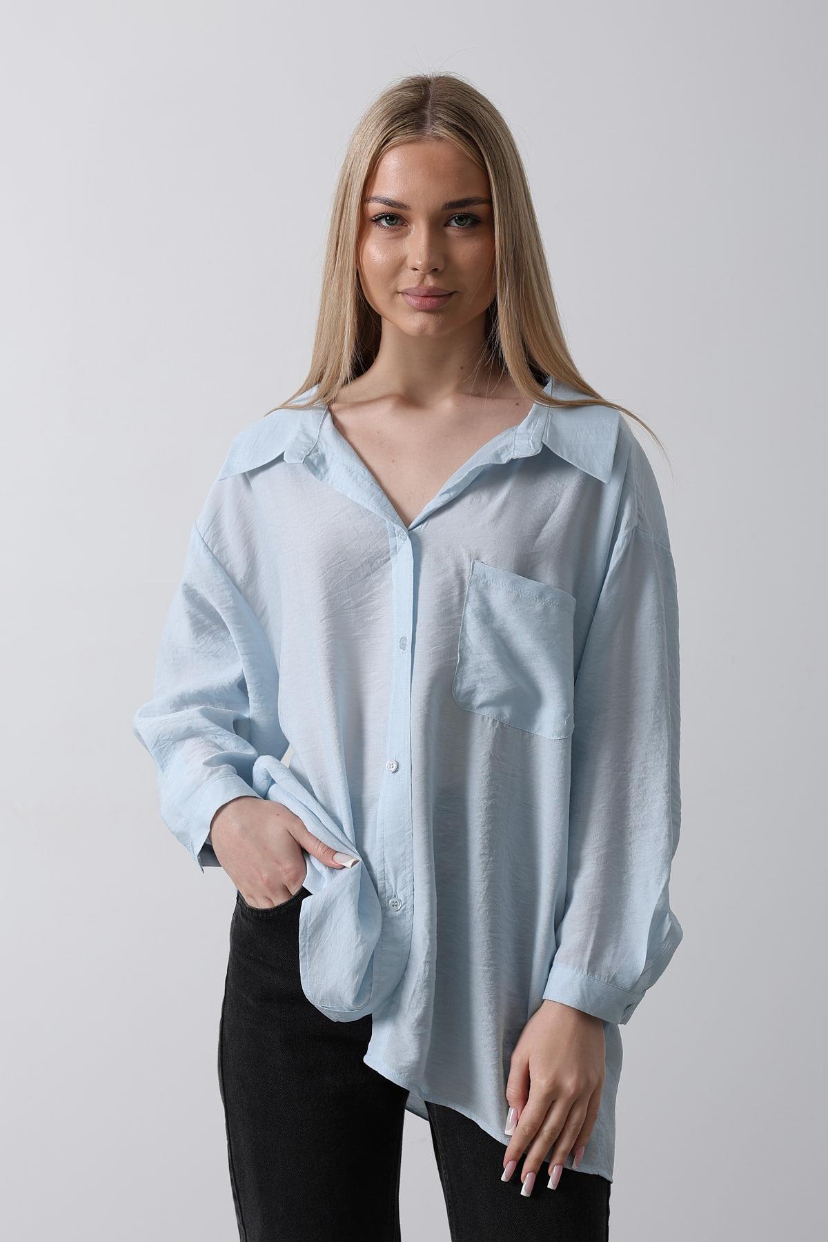 Cepli Oversize Gömlek - Bebe Mavisi