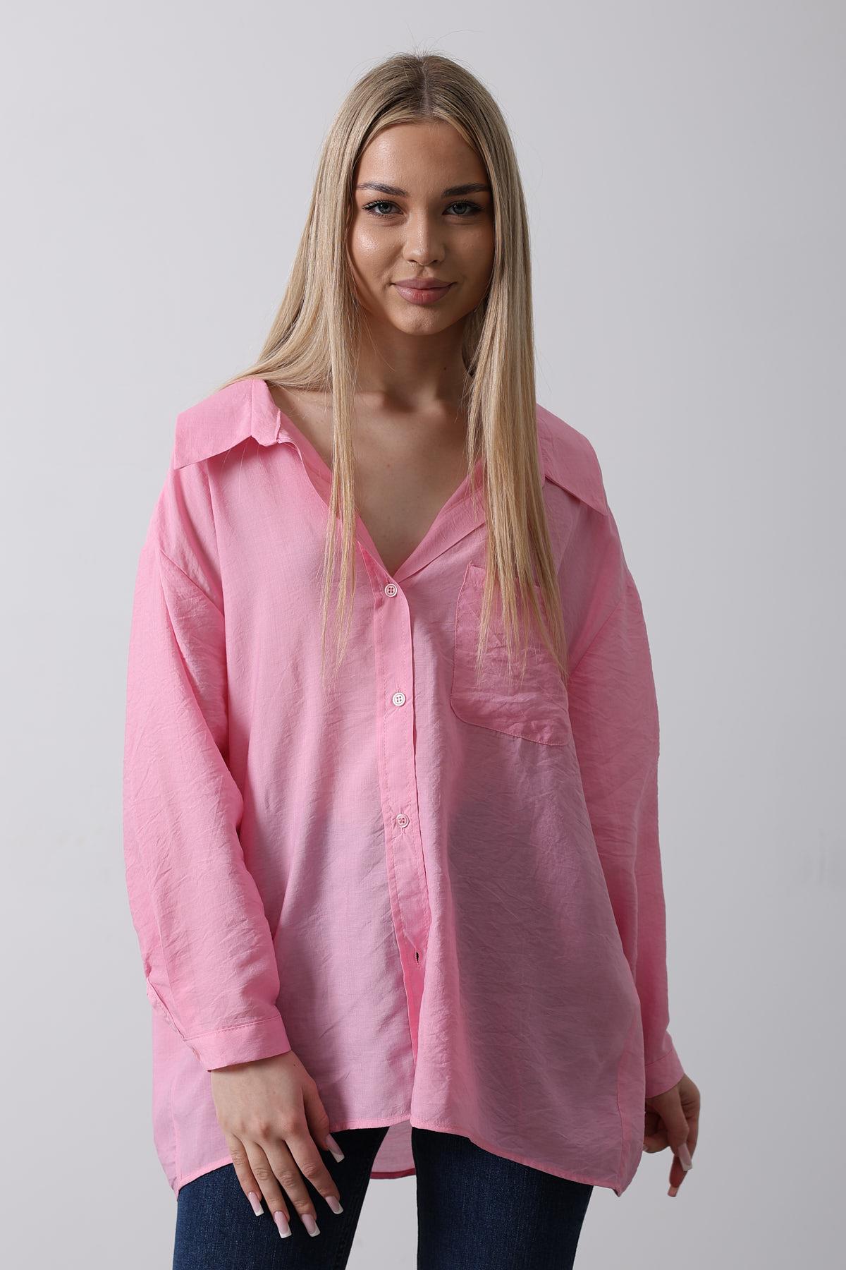 Cepli Oversize Gömlek - Pembe