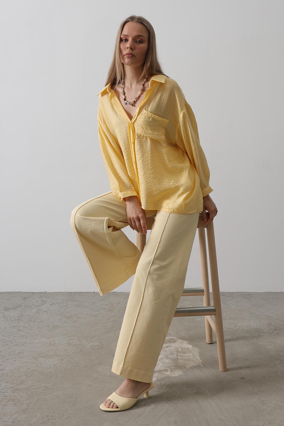 Cepli Oversize Gömlek - Sarı