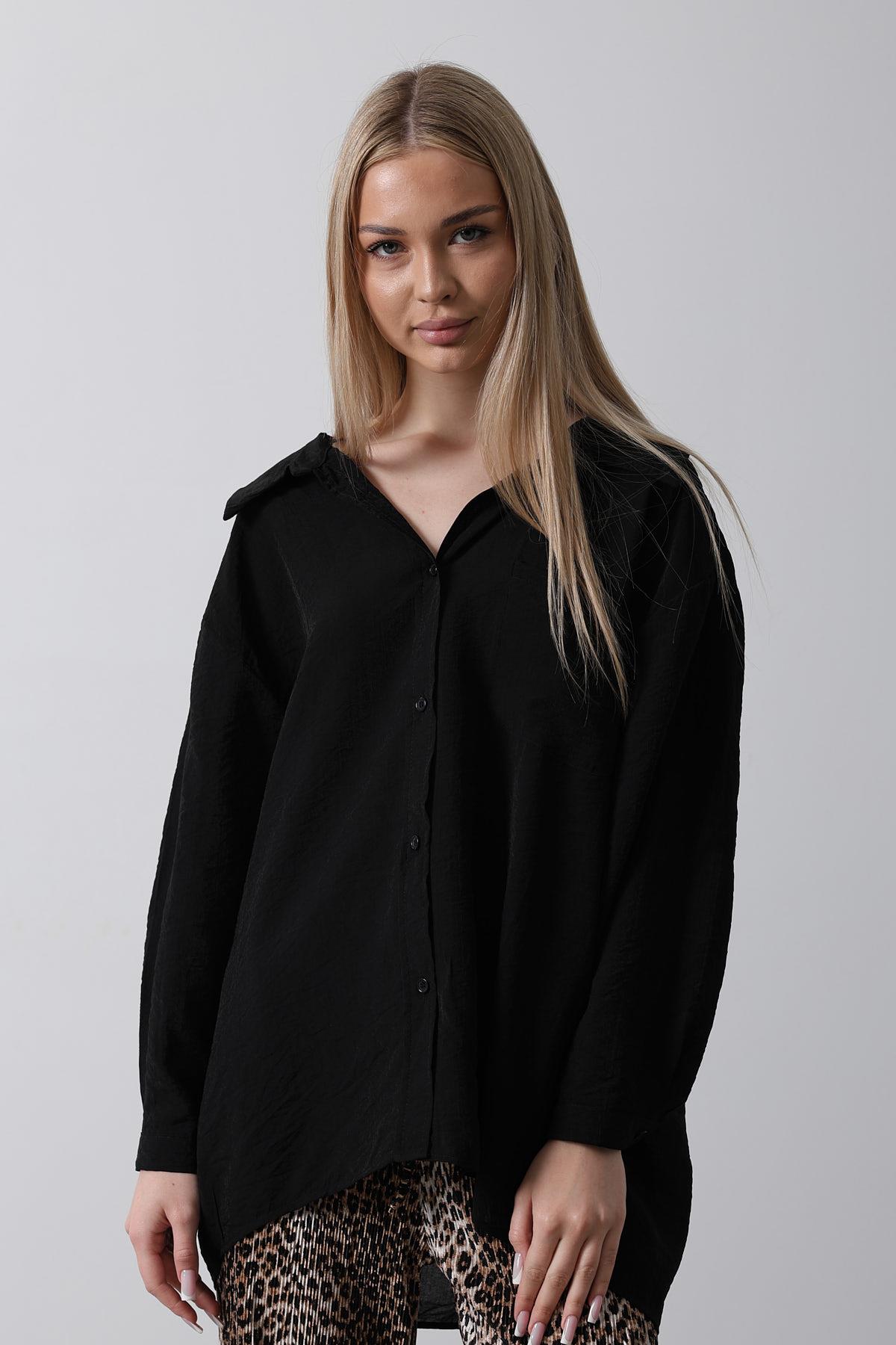Cepli Oversize Gömlek - Siyah