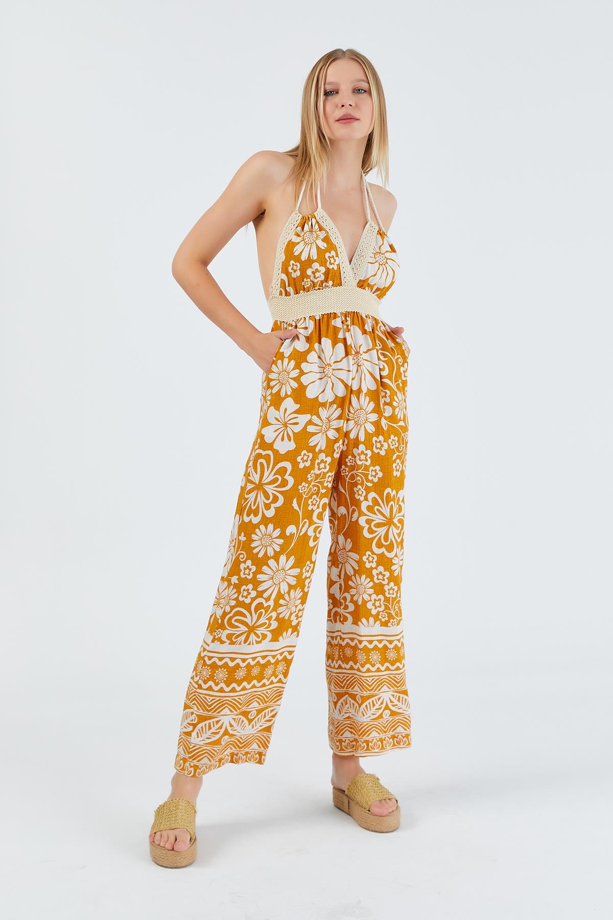 Çiçek Desen Tulum - Hardal