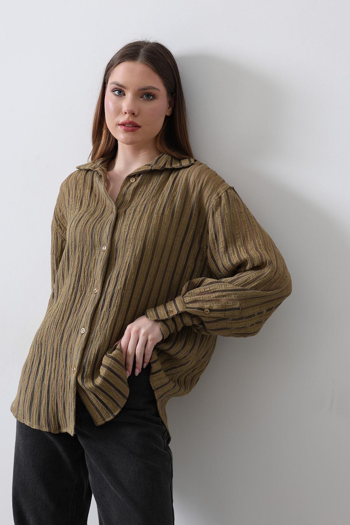 Çizgili Gömlek - Haki