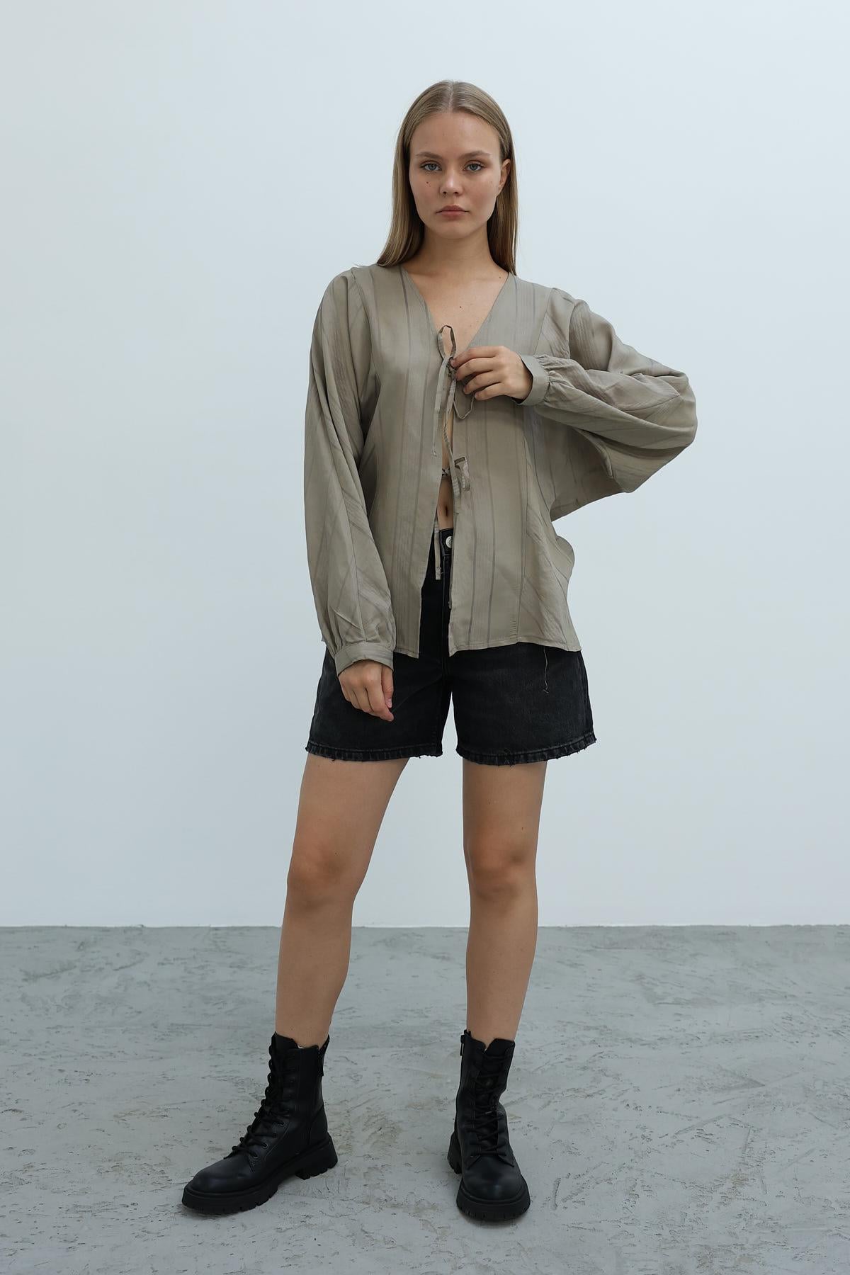 Çizgili Gömlek - Haki